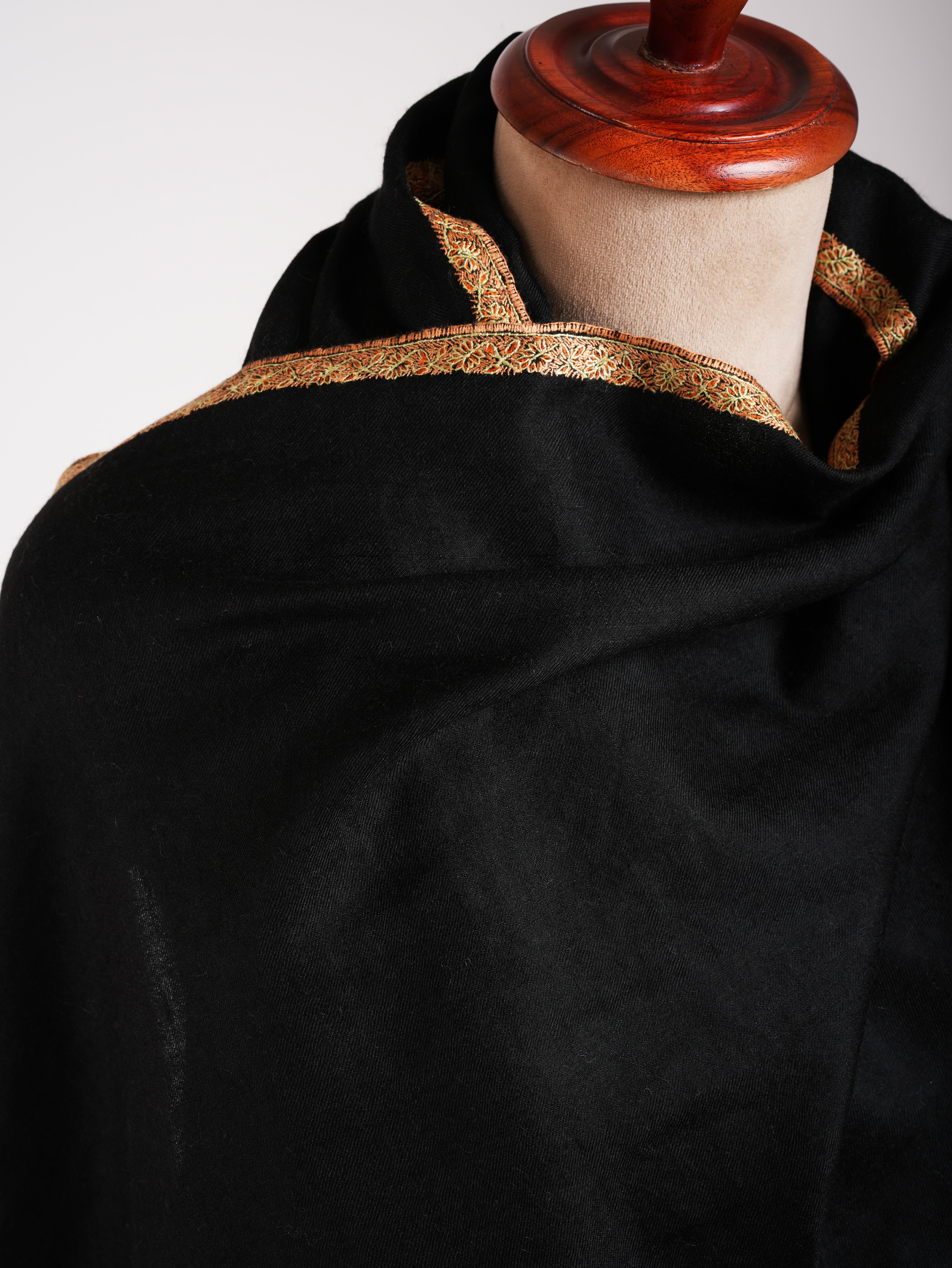 Black Pashmina Shawl with Bail Sozni Embroidery