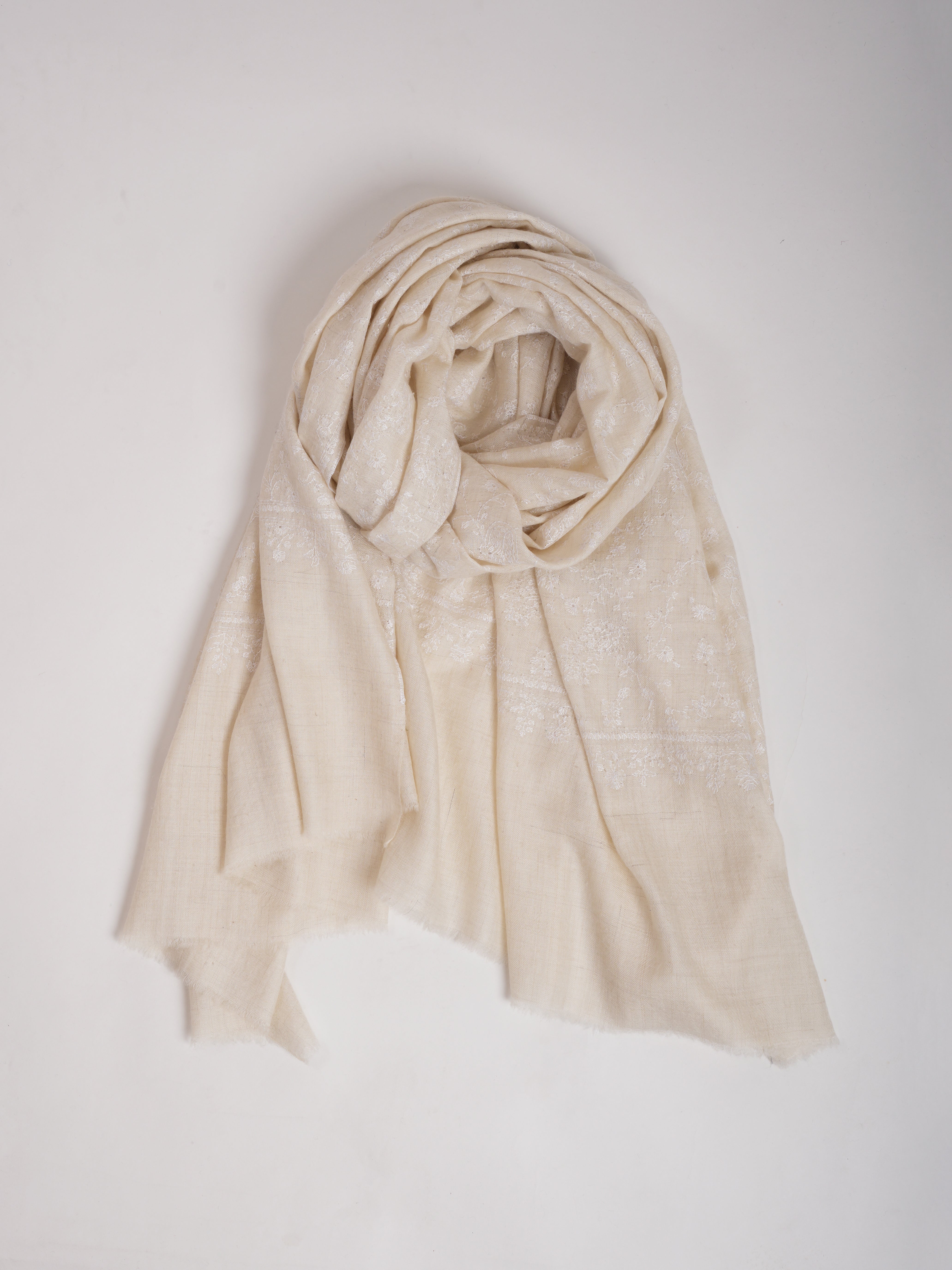 Off white Soft Pashmina Shawl with white Hand Embroidery