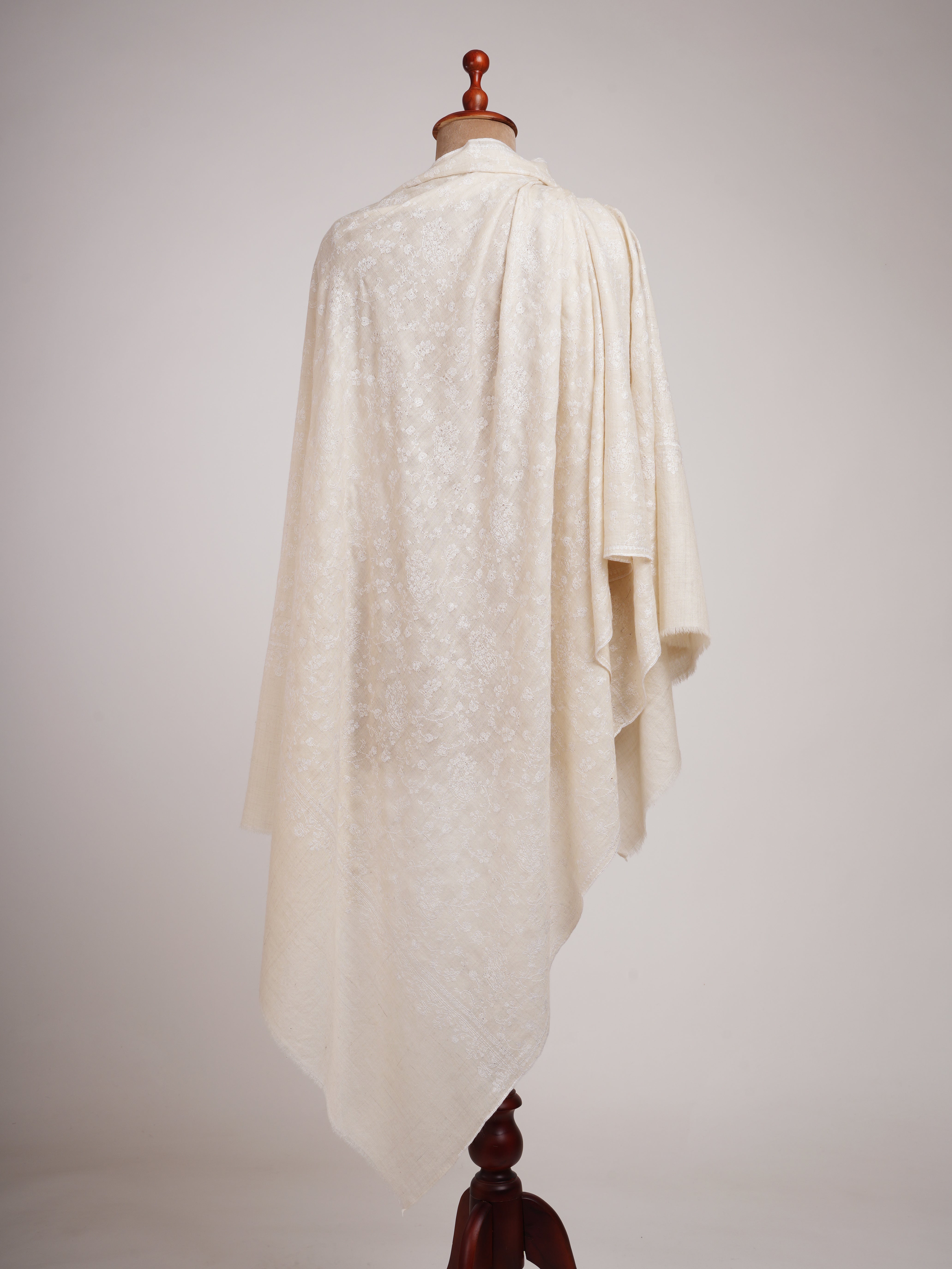 Off white Soft Pashmina Shawl with white Hand Embroidery