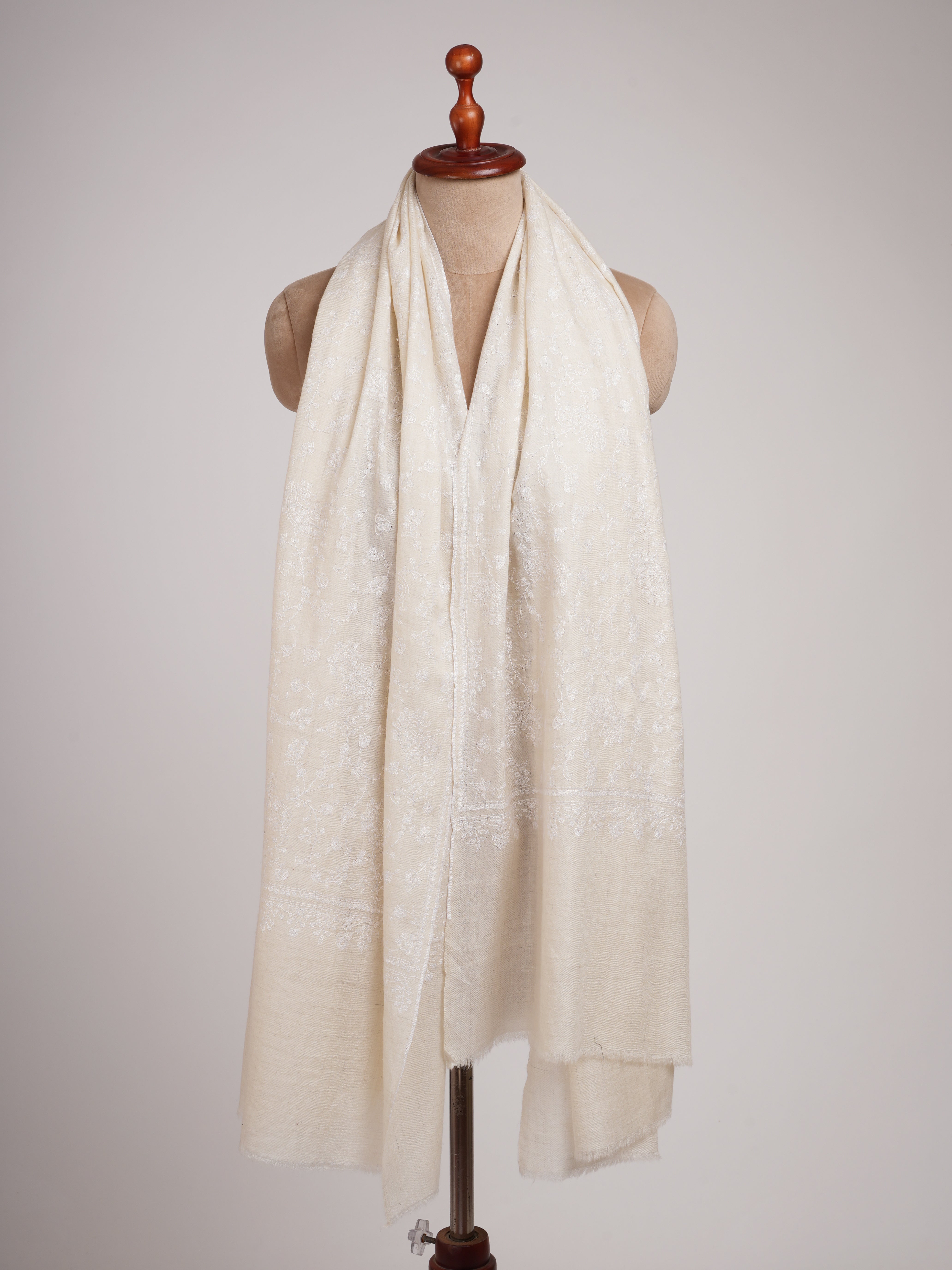 Off white Soft Pashmina Shawl with white Hand Embroidery