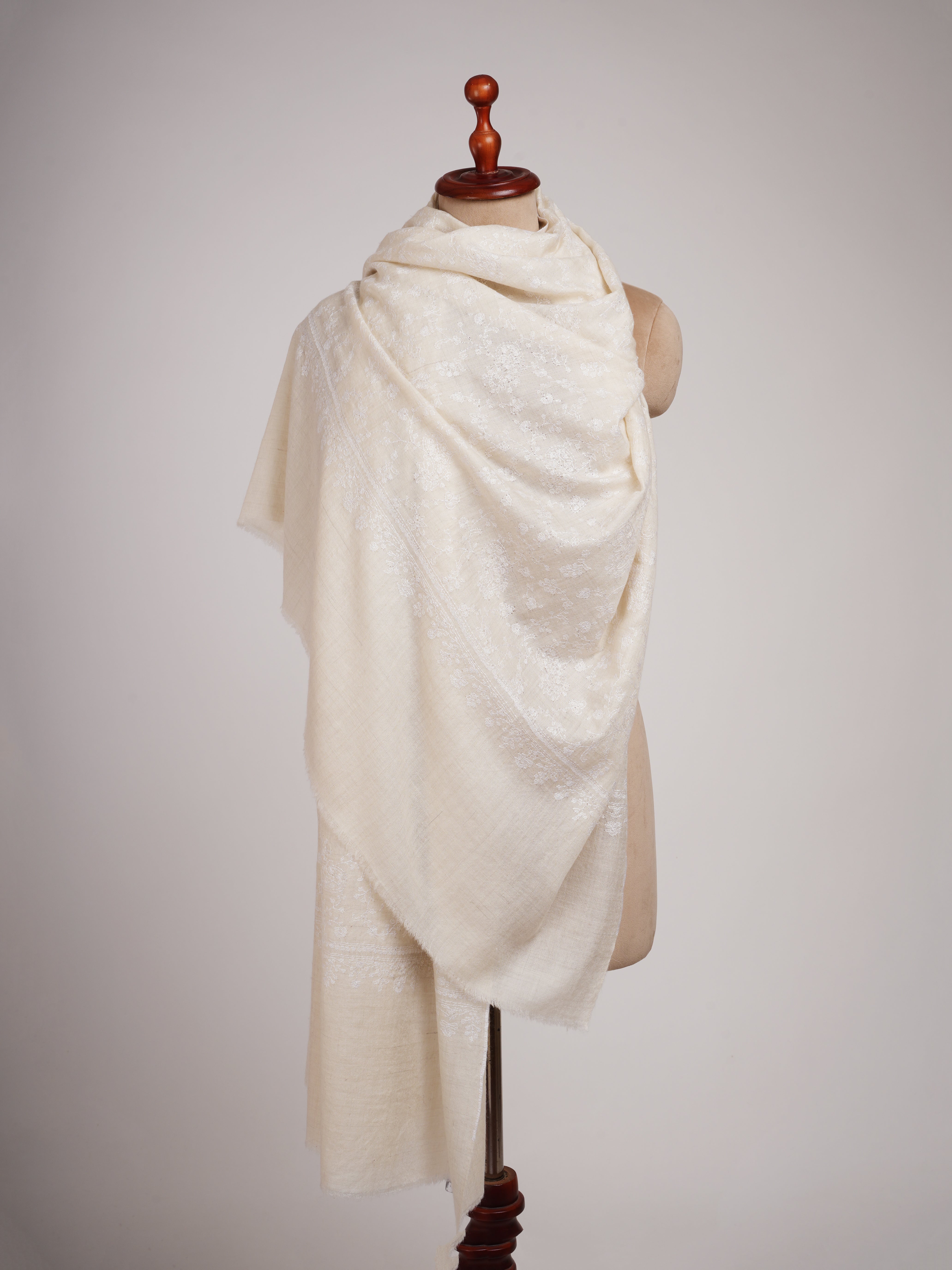 Off white Soft Pashmina Shawl with white Hand Embroidery