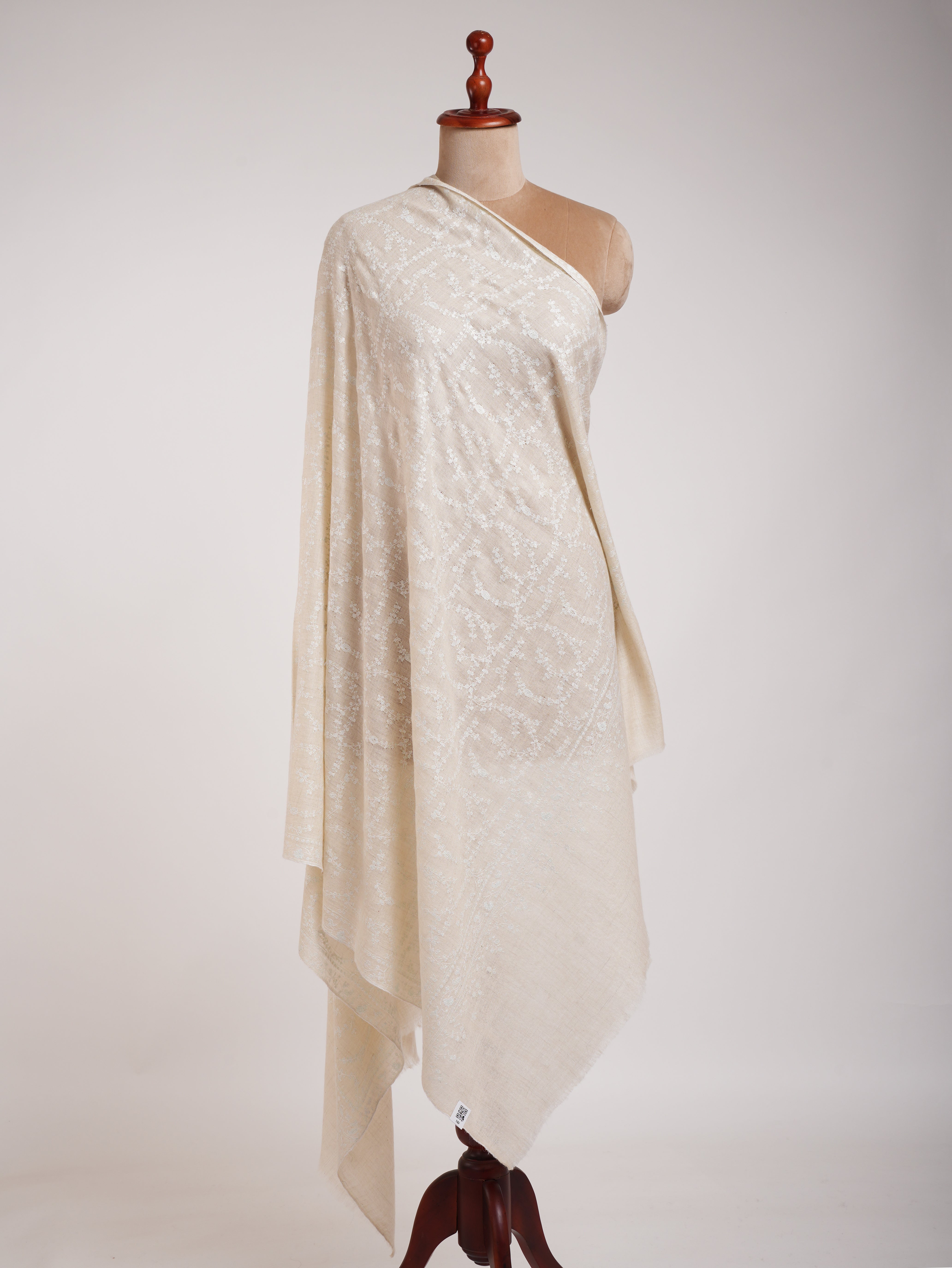 Ivory Pashmina Shawl White Sozni Embroidery