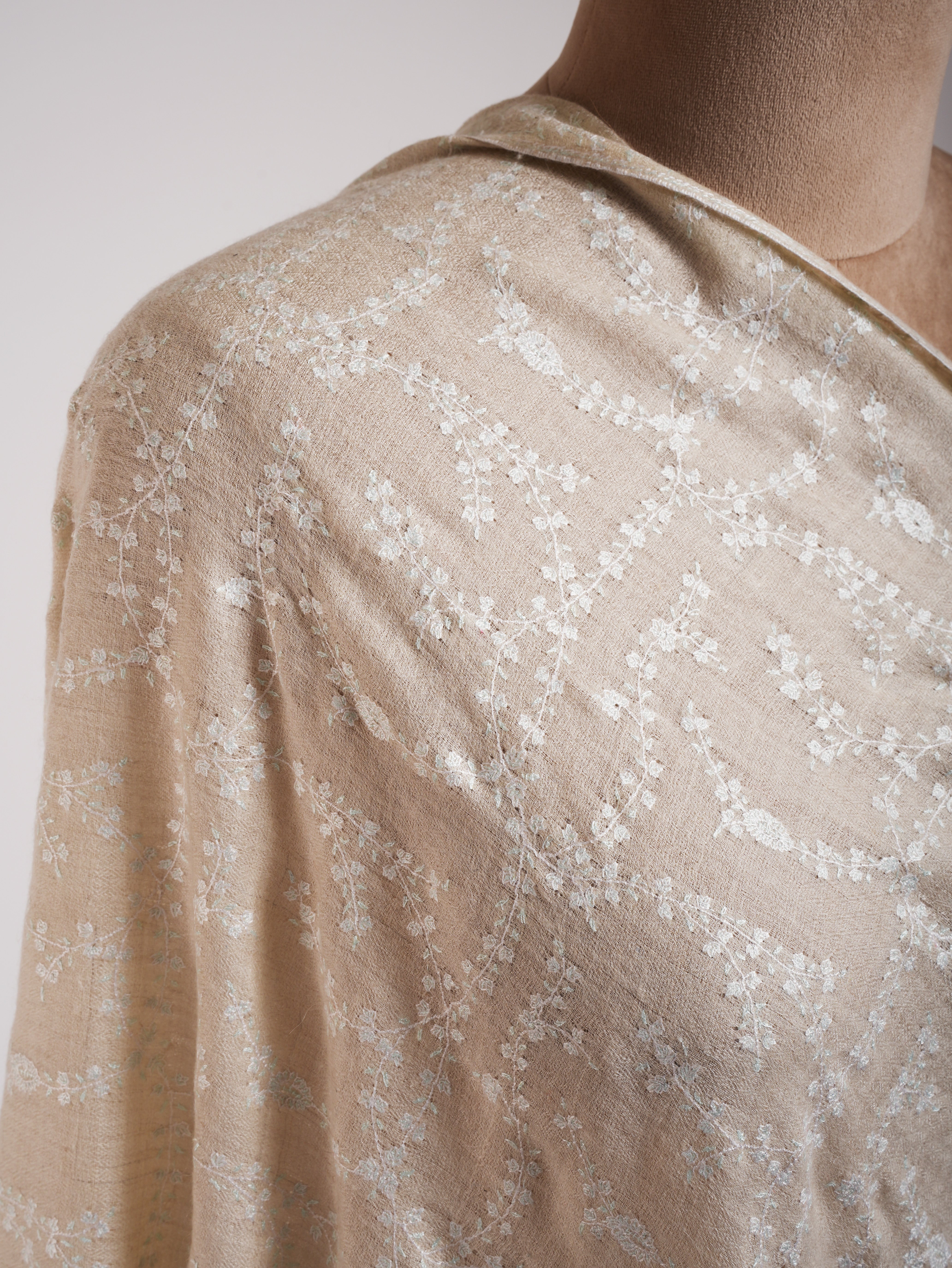 Ivory Pashmina Shawl White Sozni Embroidery