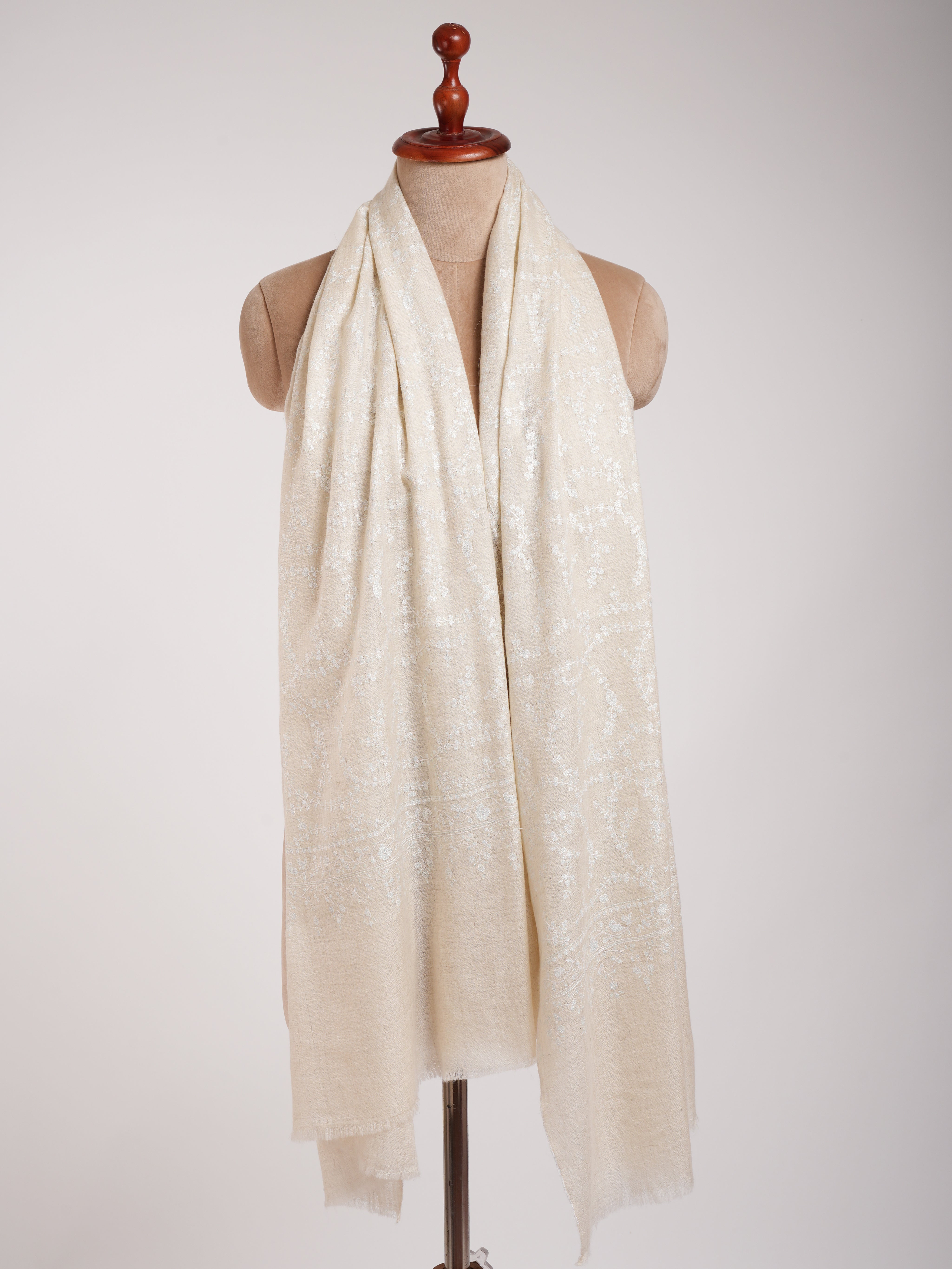 Ivory Pashmina Shawl White Sozni Embroidery