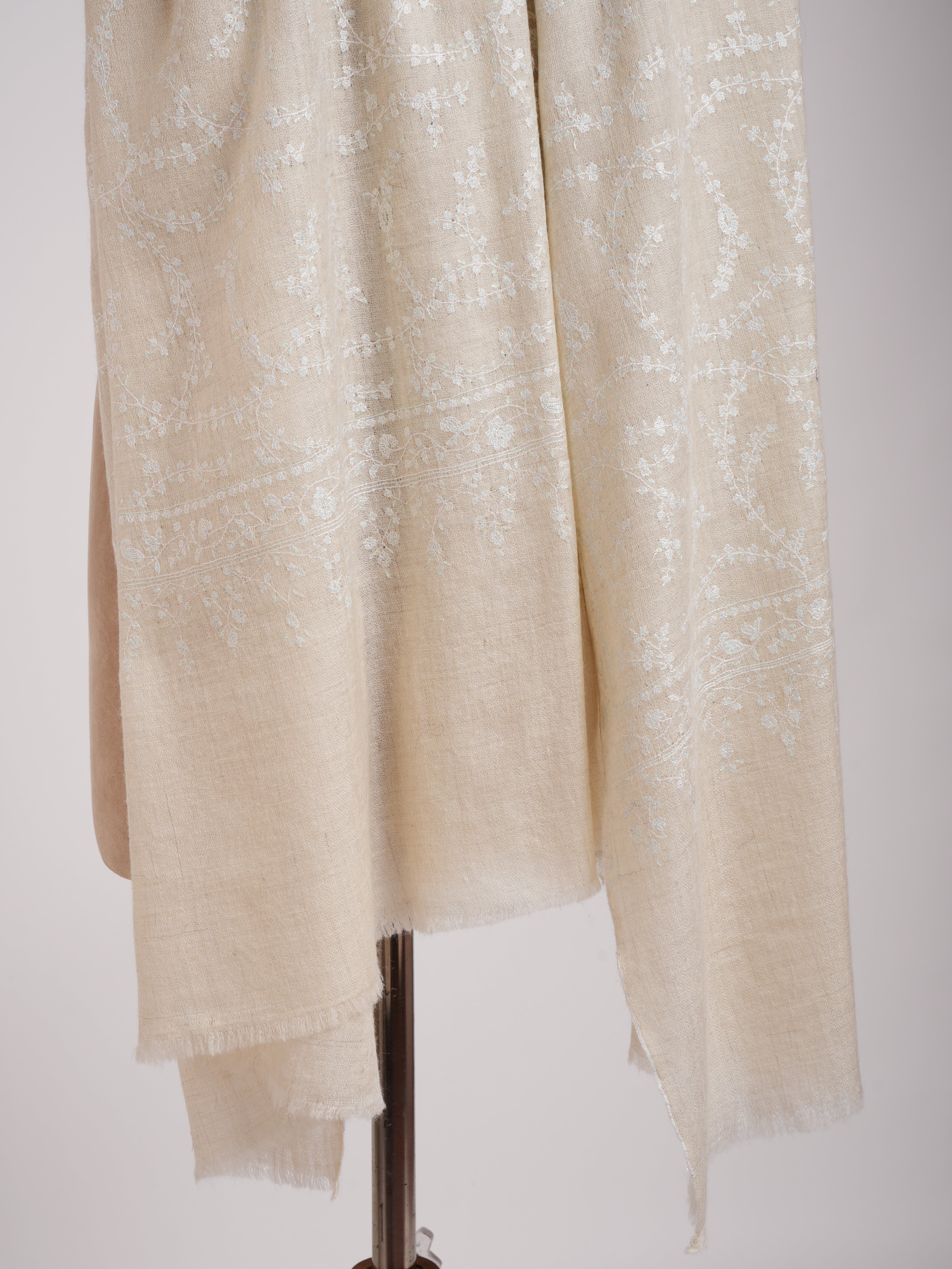 Ivory Pashmina Shawl White Sozni Embroidery