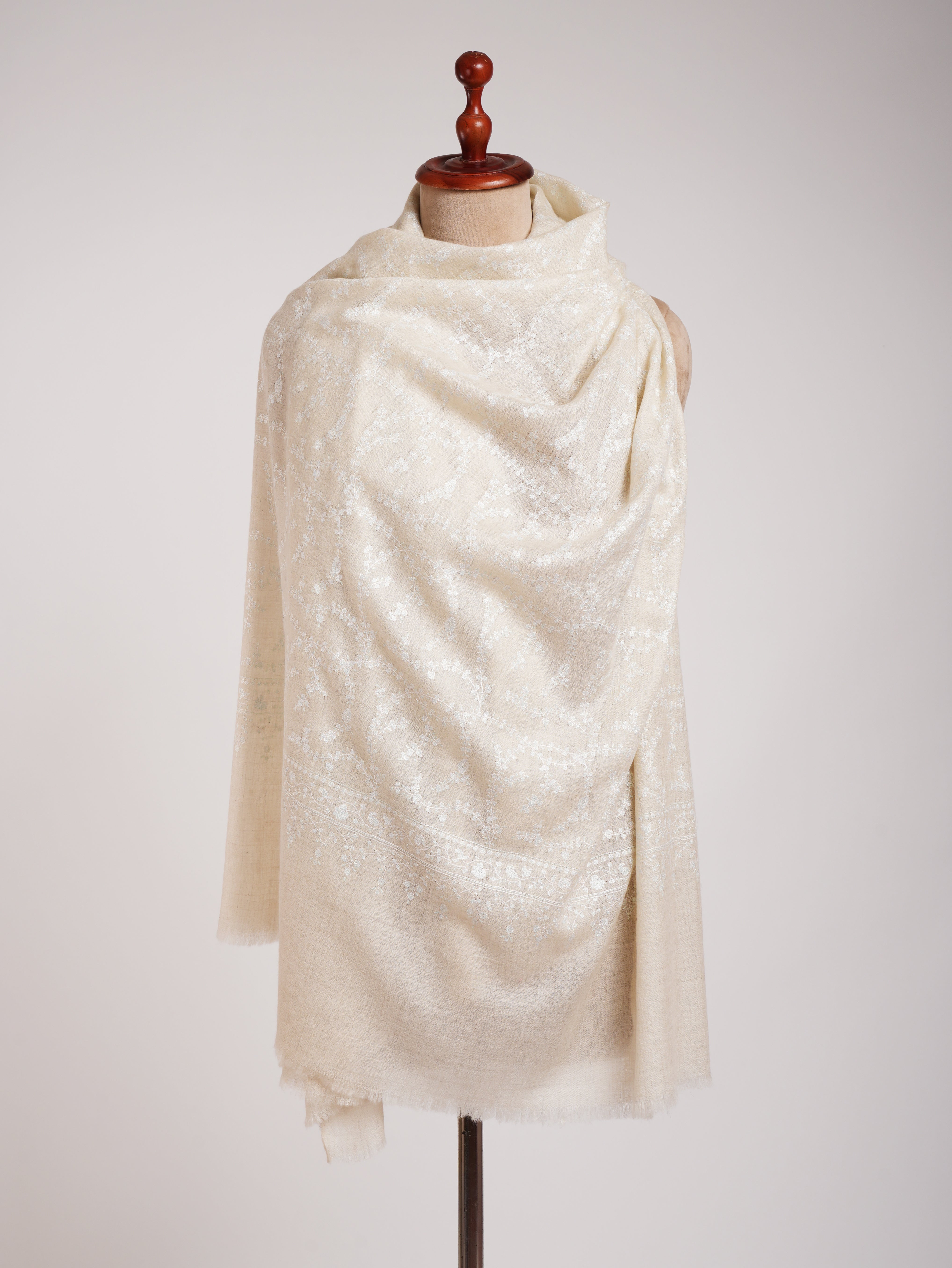 Ivory Pashmina Shawl White Sozni Embroidery