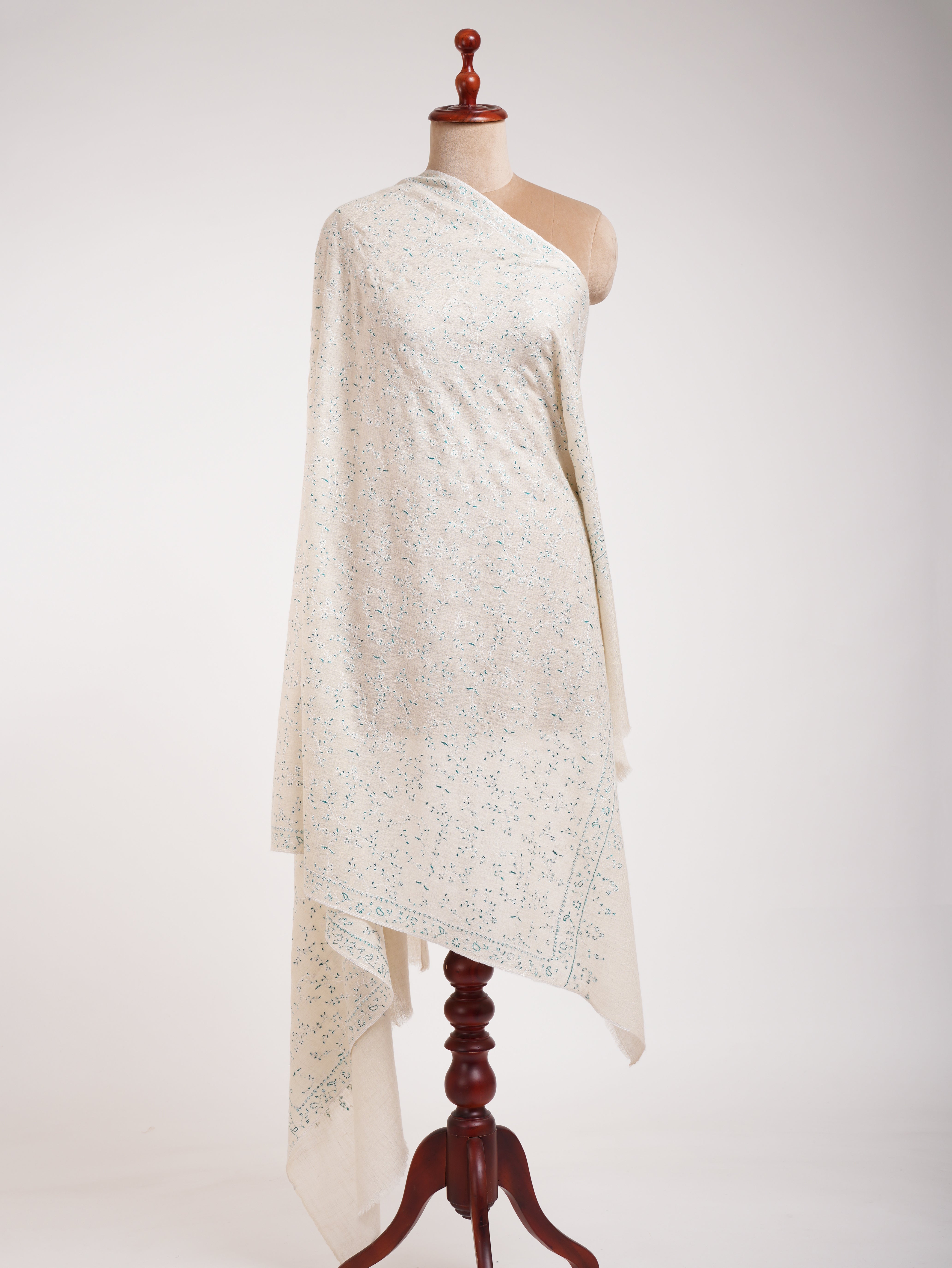 White Hand Embroidered Luxurious Pashmina Shawl