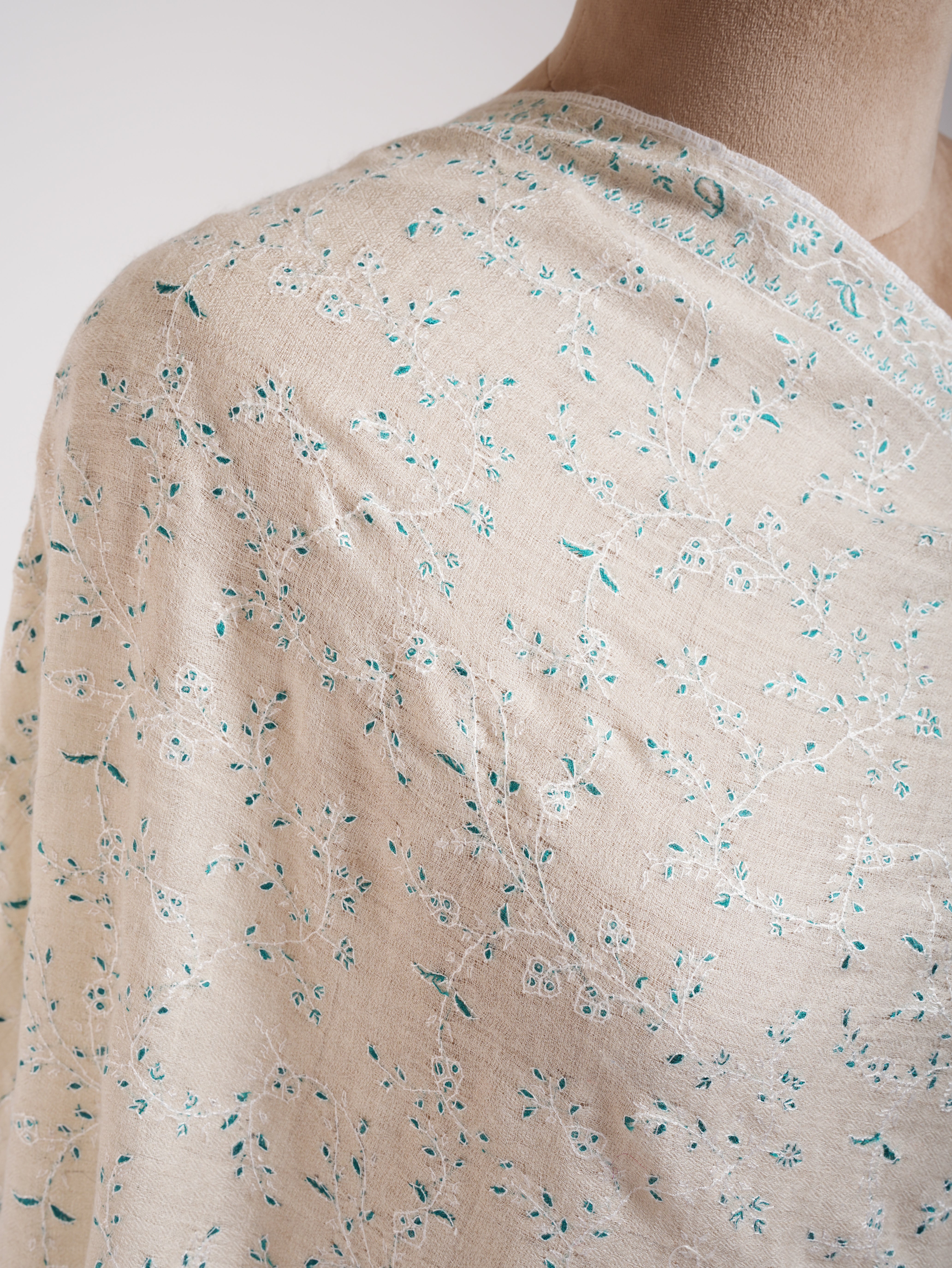 White Hand Embroidered Luxurious Pashmina Shawl