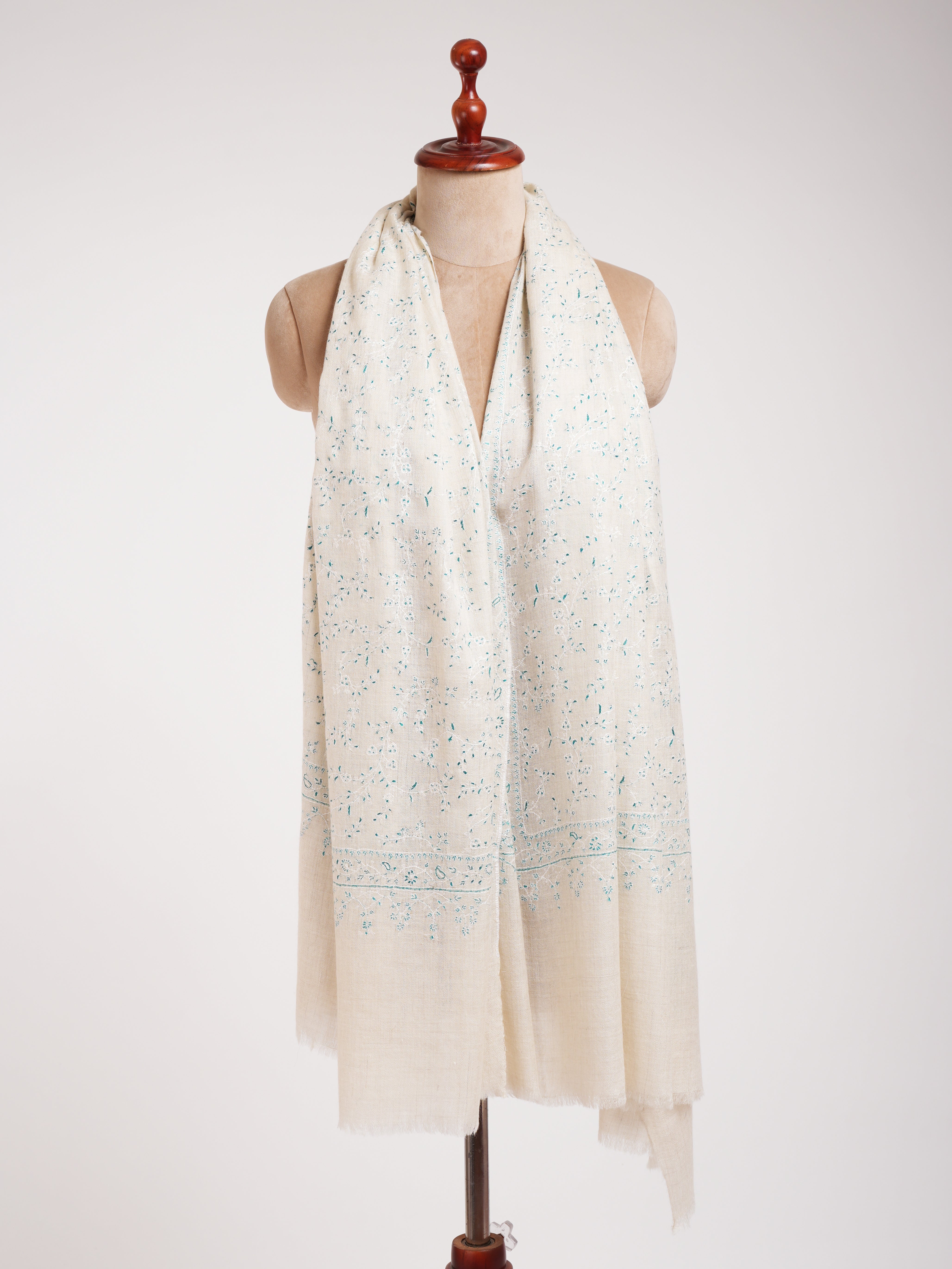 White Hand Embroidered Luxurious Pashmina Shawl