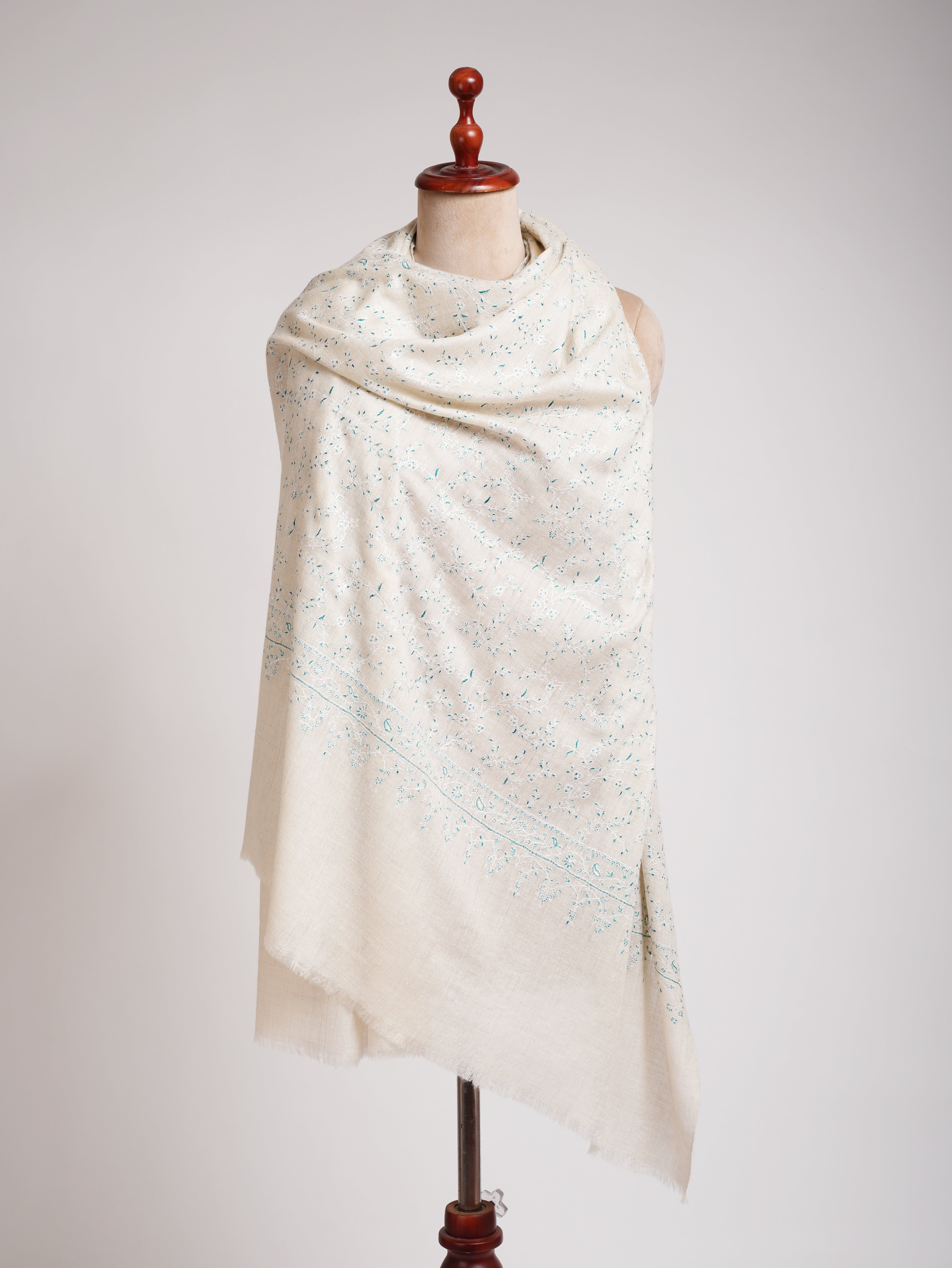 White Hand Embroidered Luxurious Pashmina Shawl