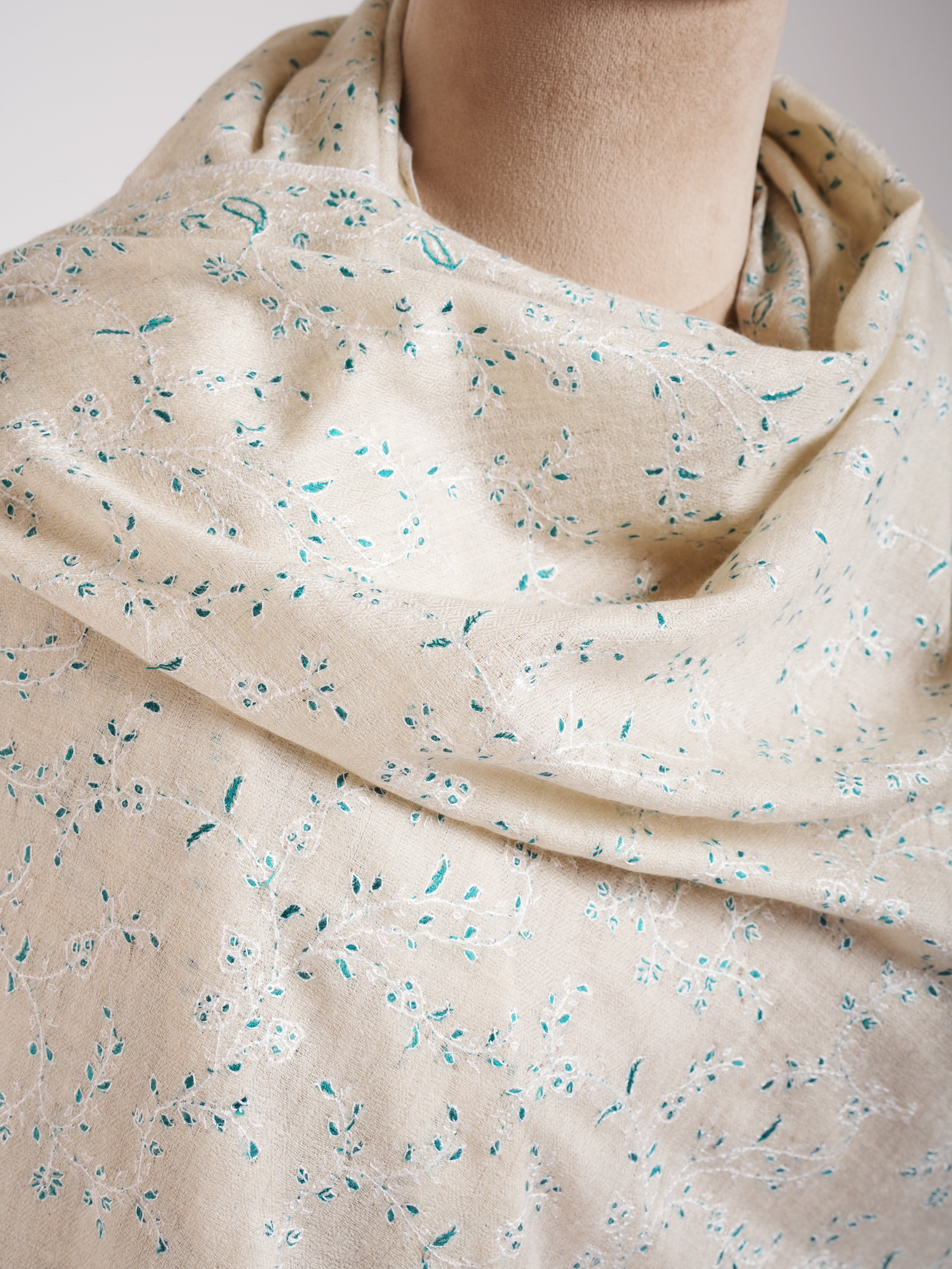 White Hand Embroidered Luxurious Pashmina Shawl