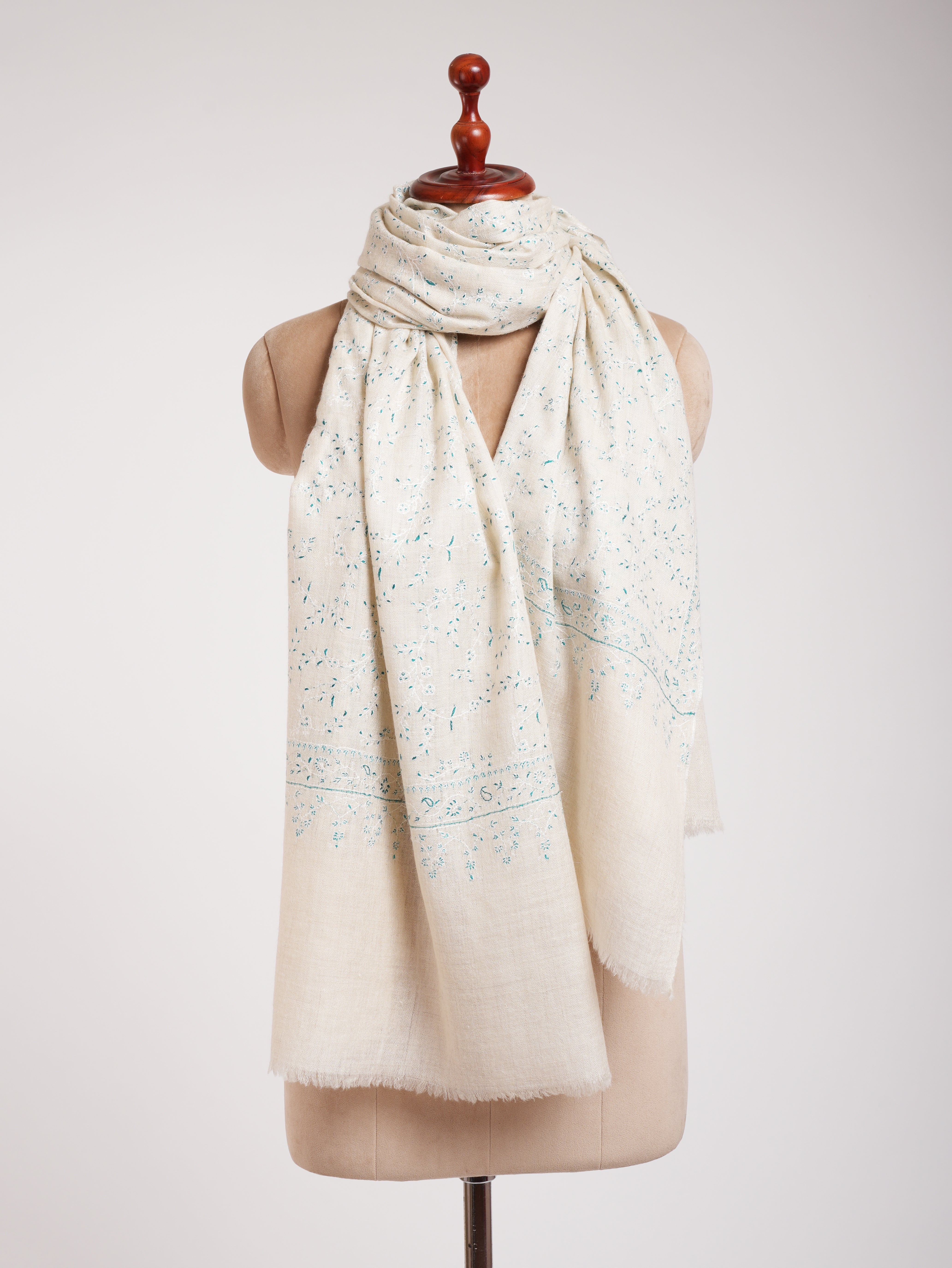 White Hand Embroidered Luxurious Pashmina Shawl