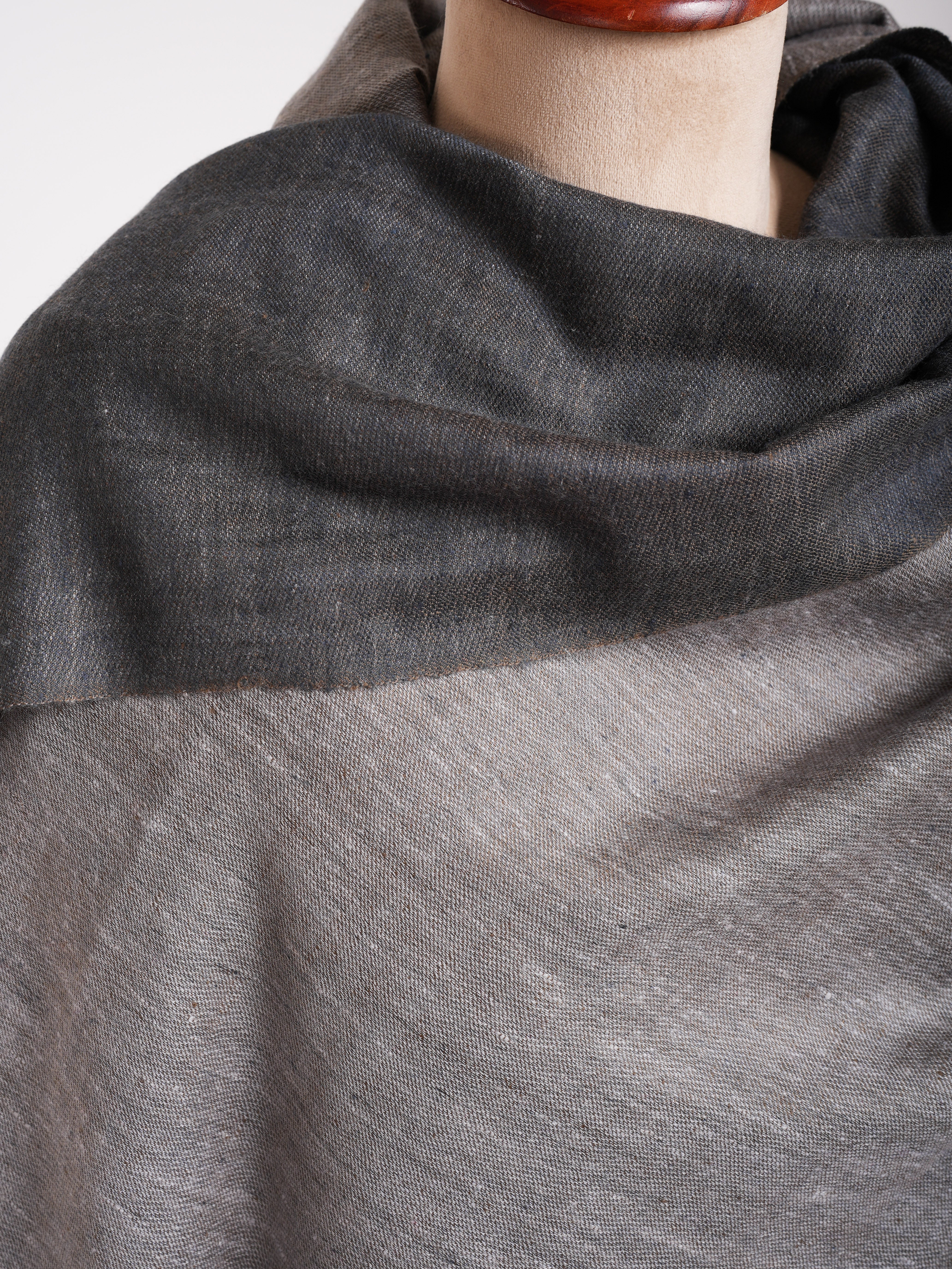 Steel Grey and Ivory Dorukha Oversized Pashmina Shawl