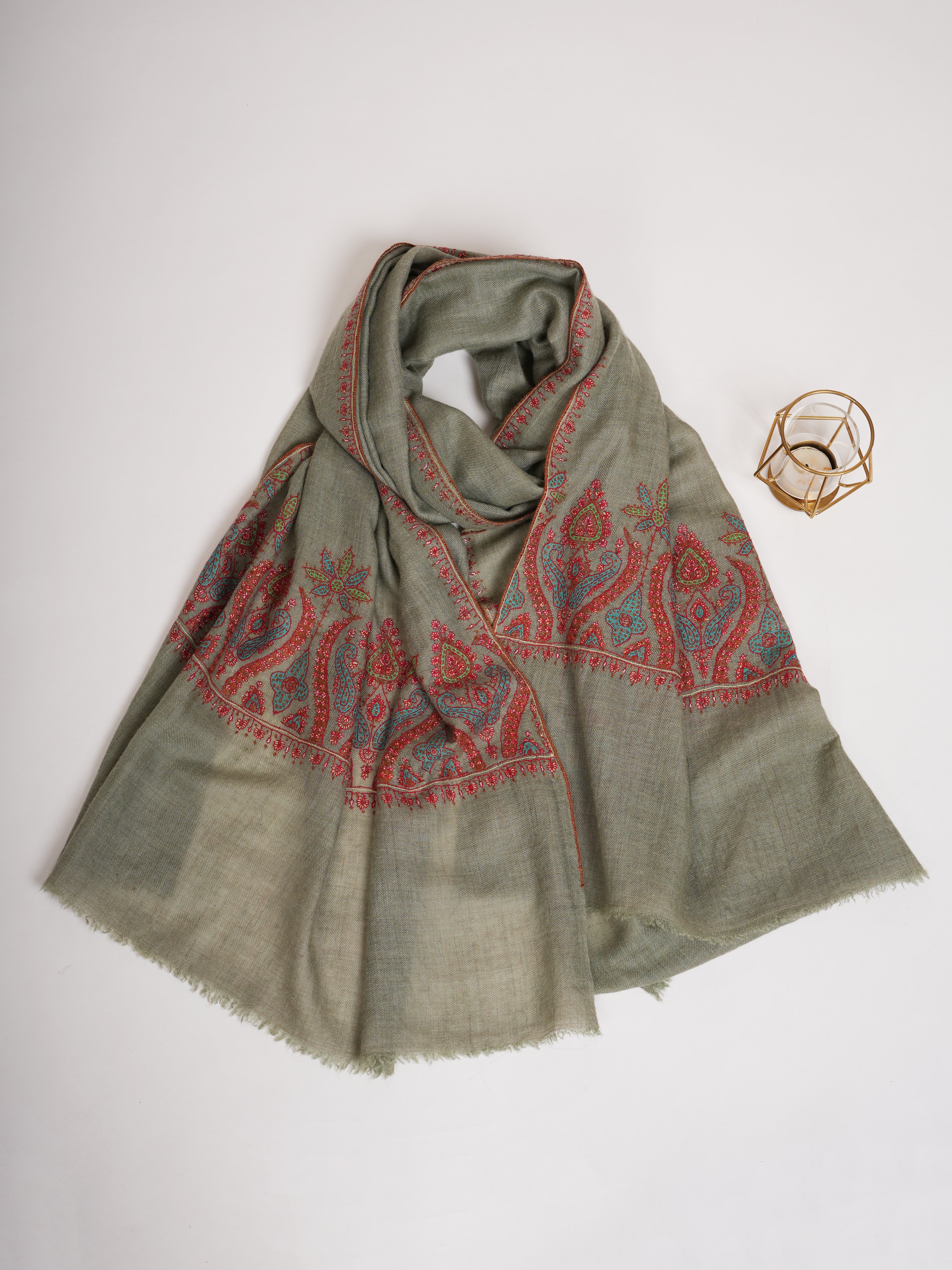 Loden Frost Palla Embroidered Cashmere Stole