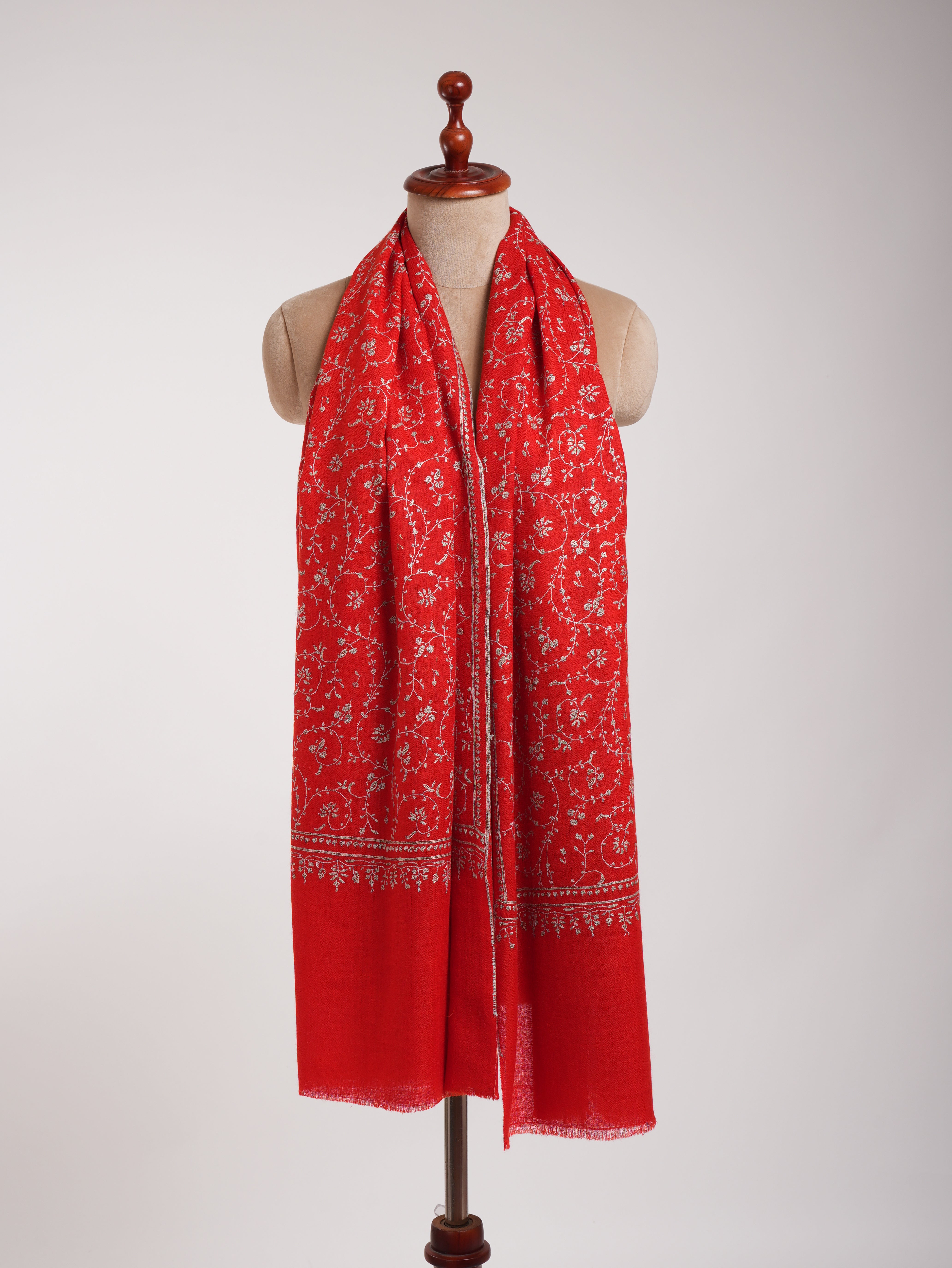 Flame Scarlet Hand Embroidered Cashmere Wedding Scarf