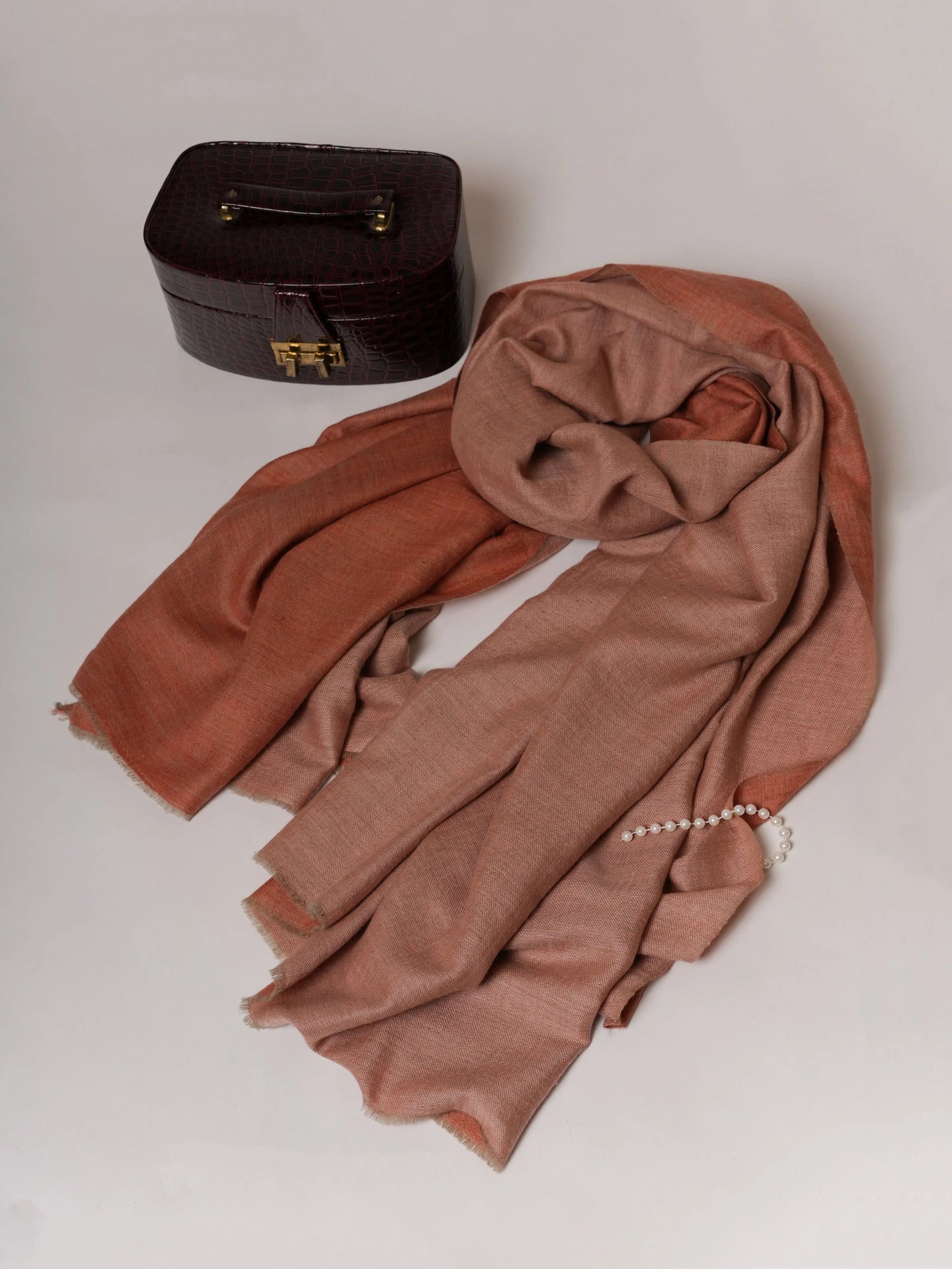 Dual Shade Peach Handspun Baby Soft Pashmina Shawl Shahkaar