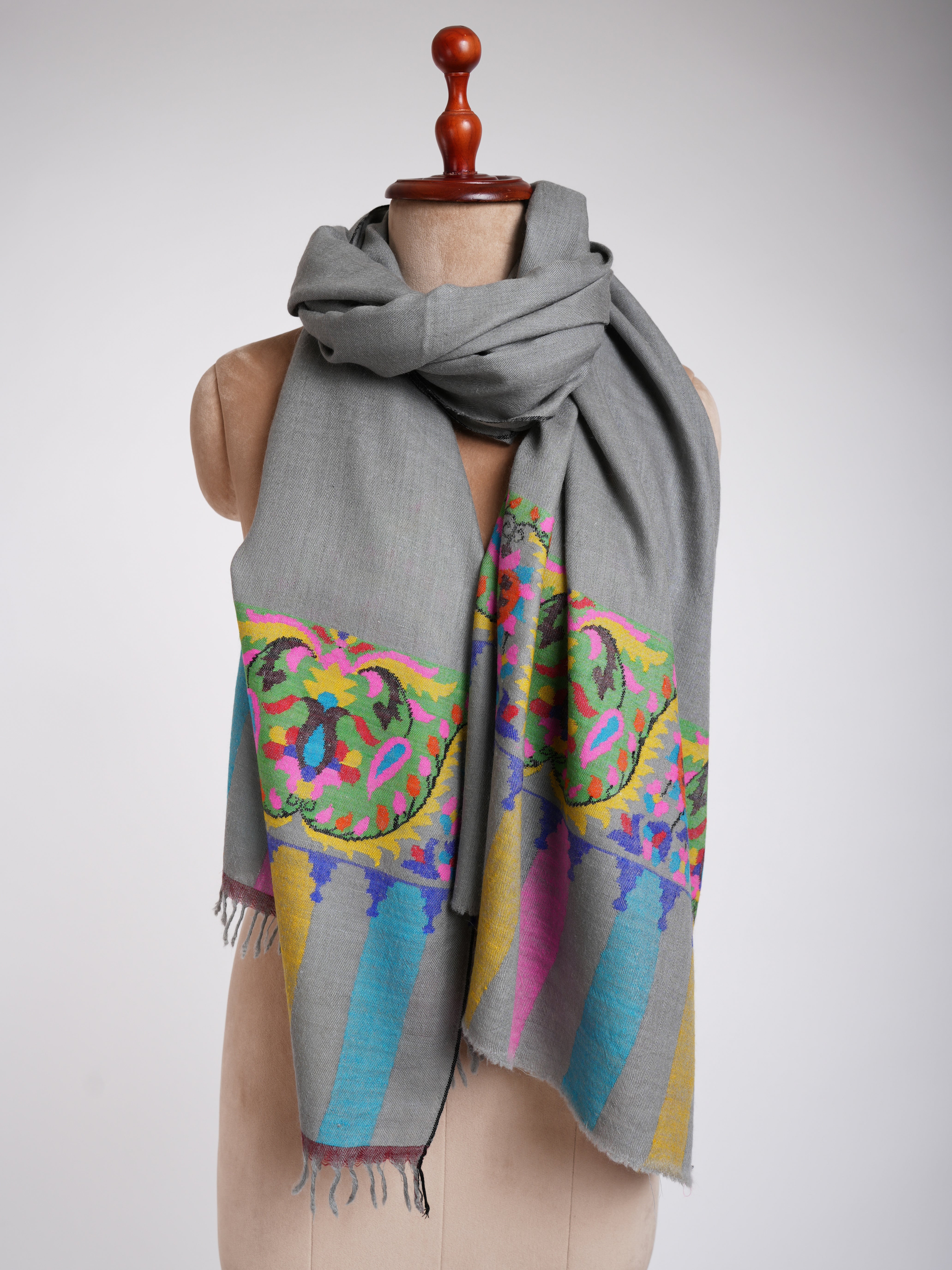 Handmade Kani Cashmere Stole Chiseled Stone