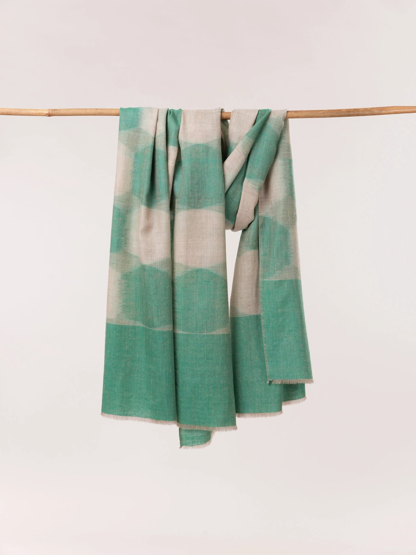 Handwoven Green Ikat Pure Pashmina Shawl Shahkaar.com