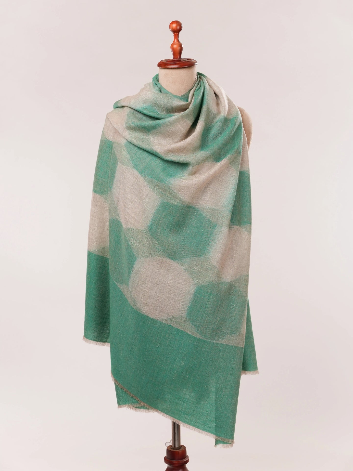Handwoven Green Ikat Pure Pashmina Shawl Shahkaar.com
