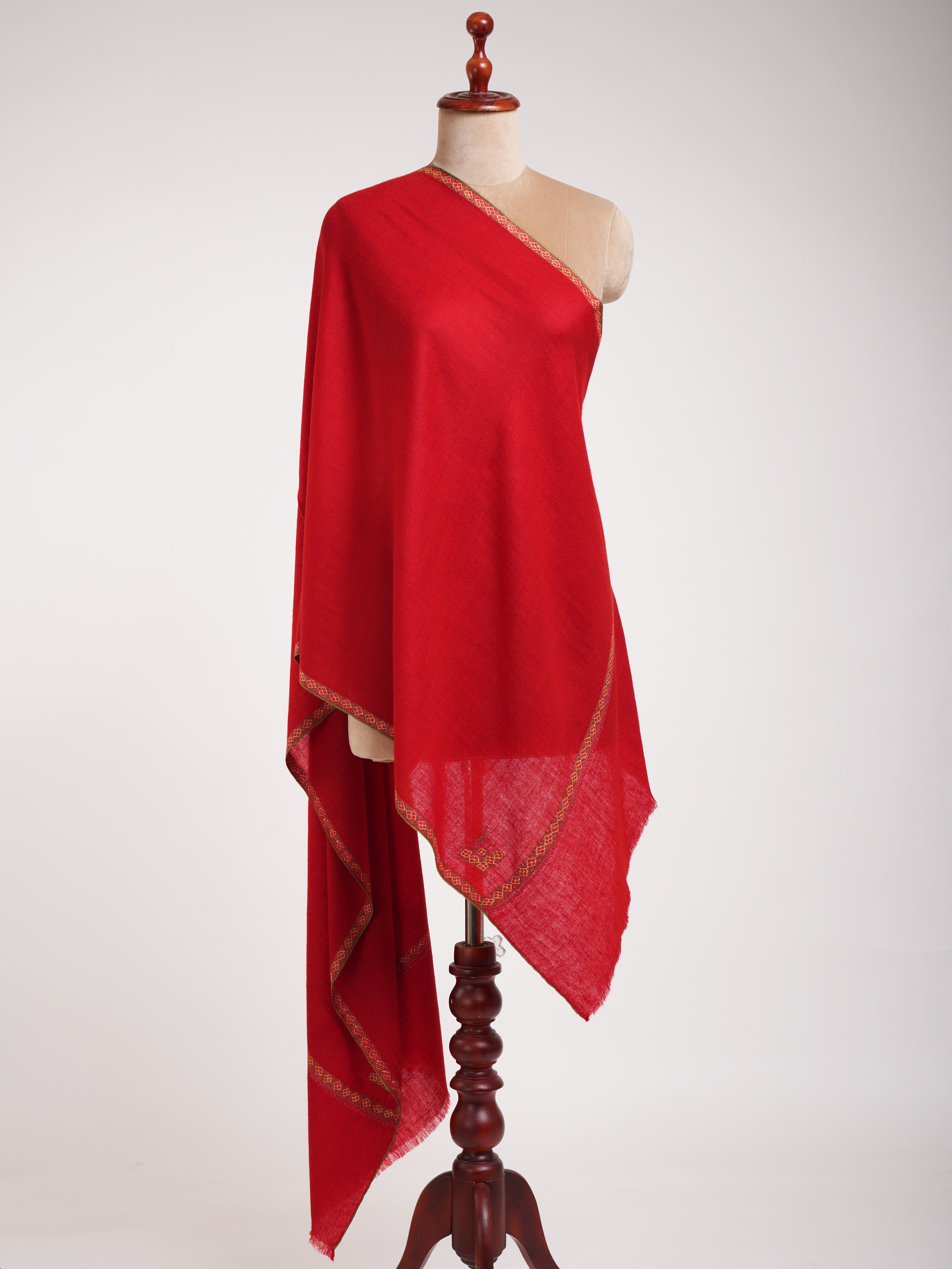 Red Hashia Embroidered Pretty Cashmere Scarf