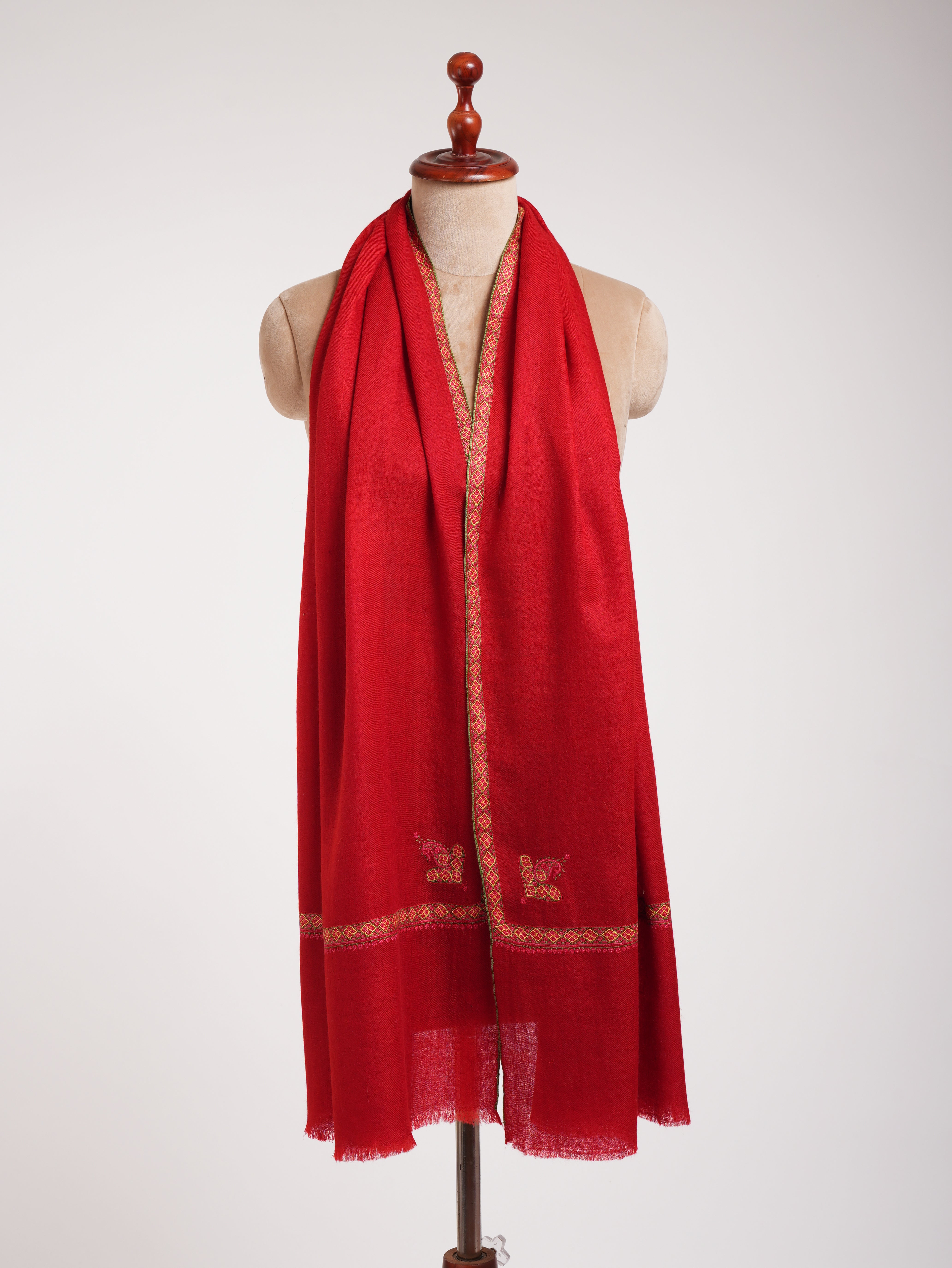 Red Hashia Embroidered Pretty Cashmere Scarf