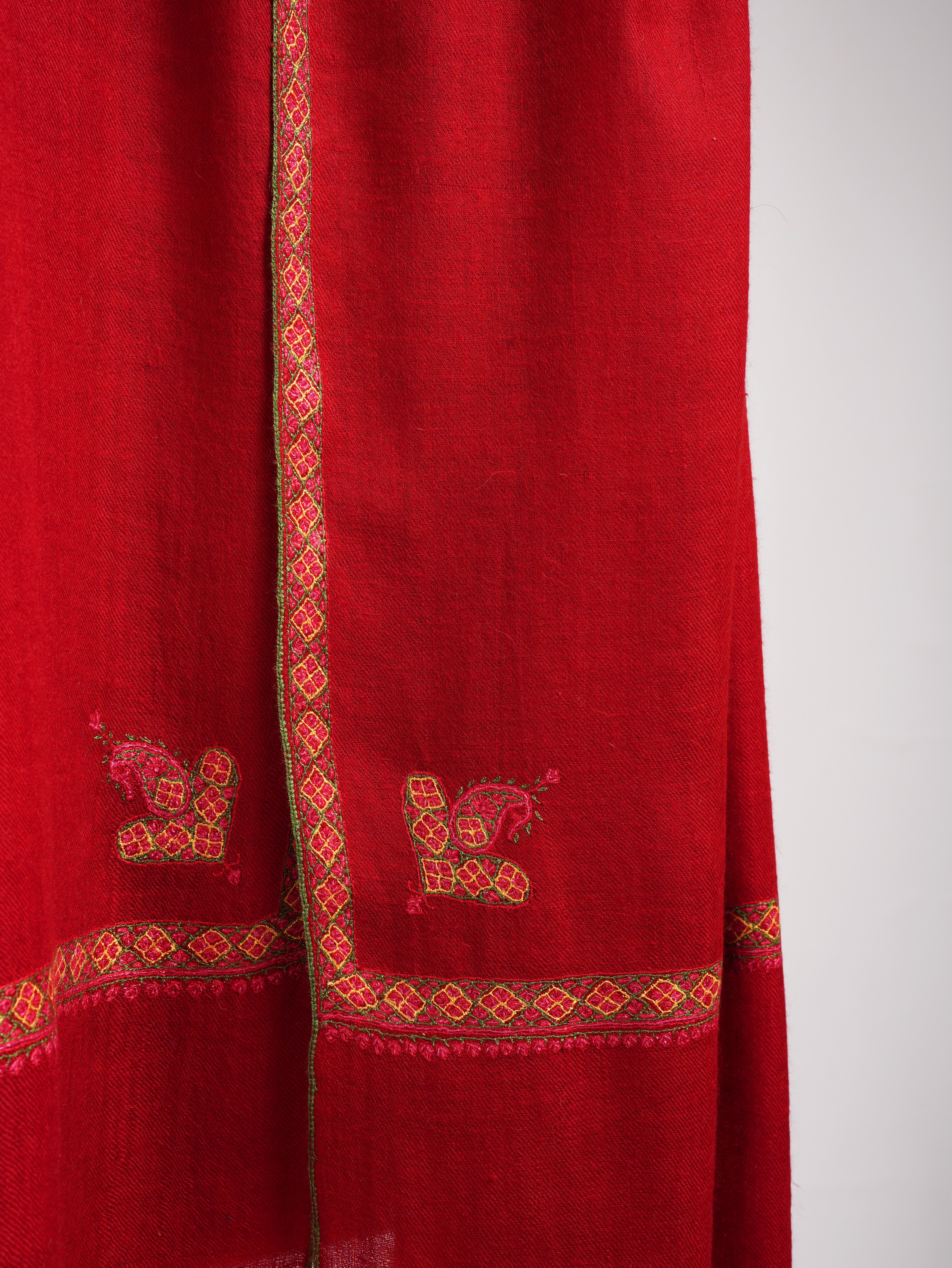 Red Hashia Embroidered Pretty Cashmere Scarf