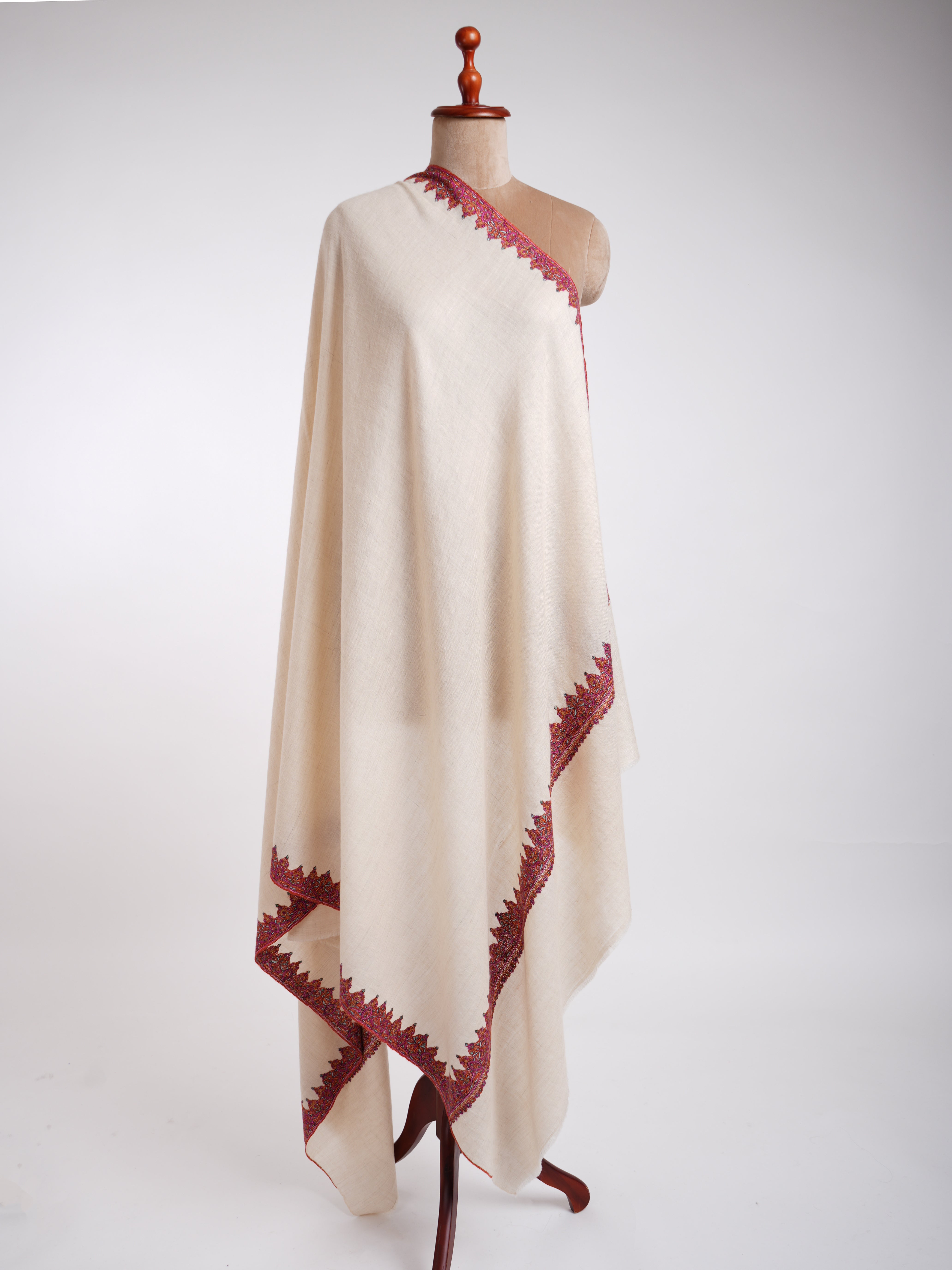 Neemdaur Hand Embroidery Kashmiri Pashmina Shawls White