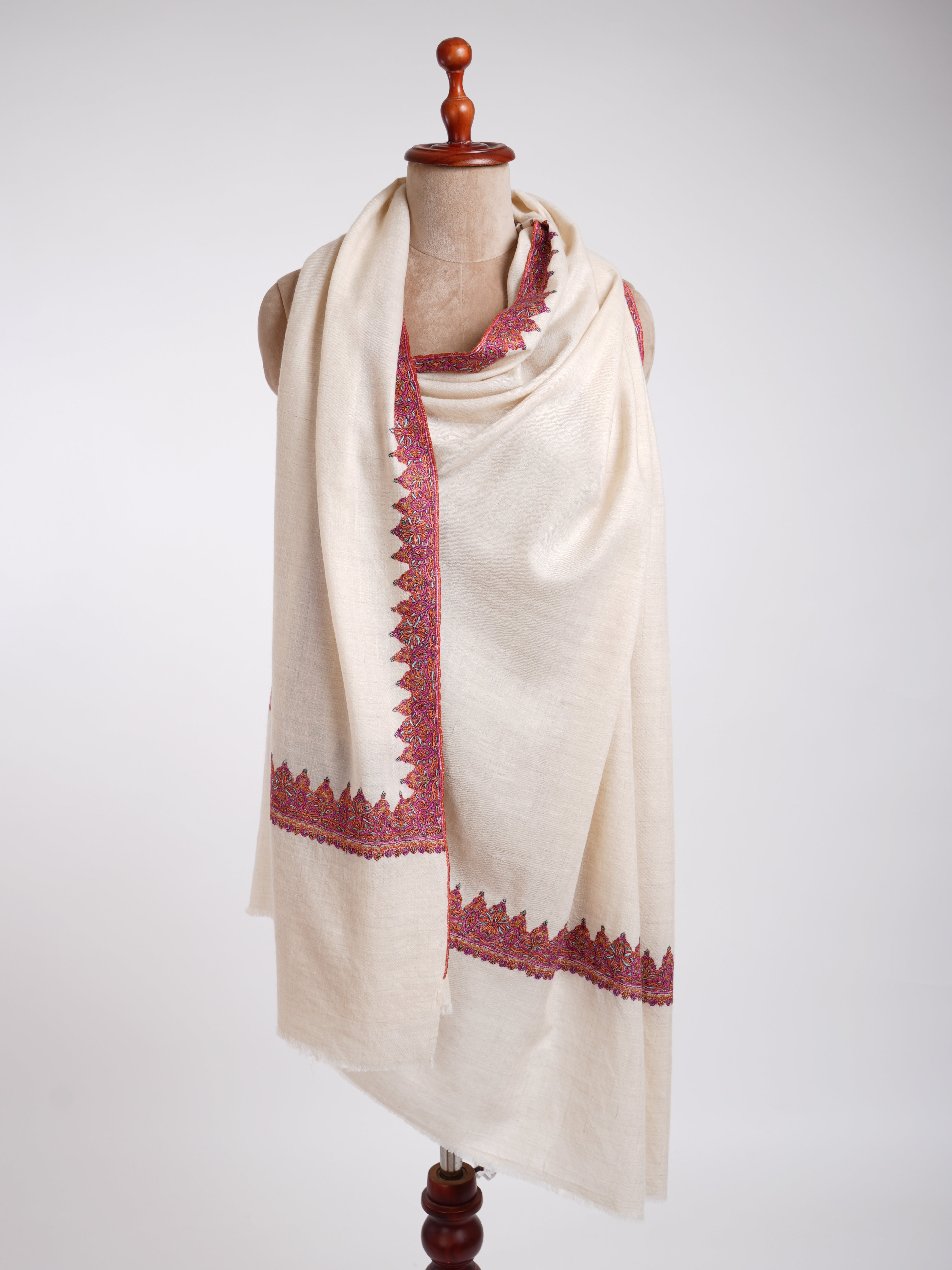 Neemdaur Hand Embroidery Kashmiri Pashmina Shawls White