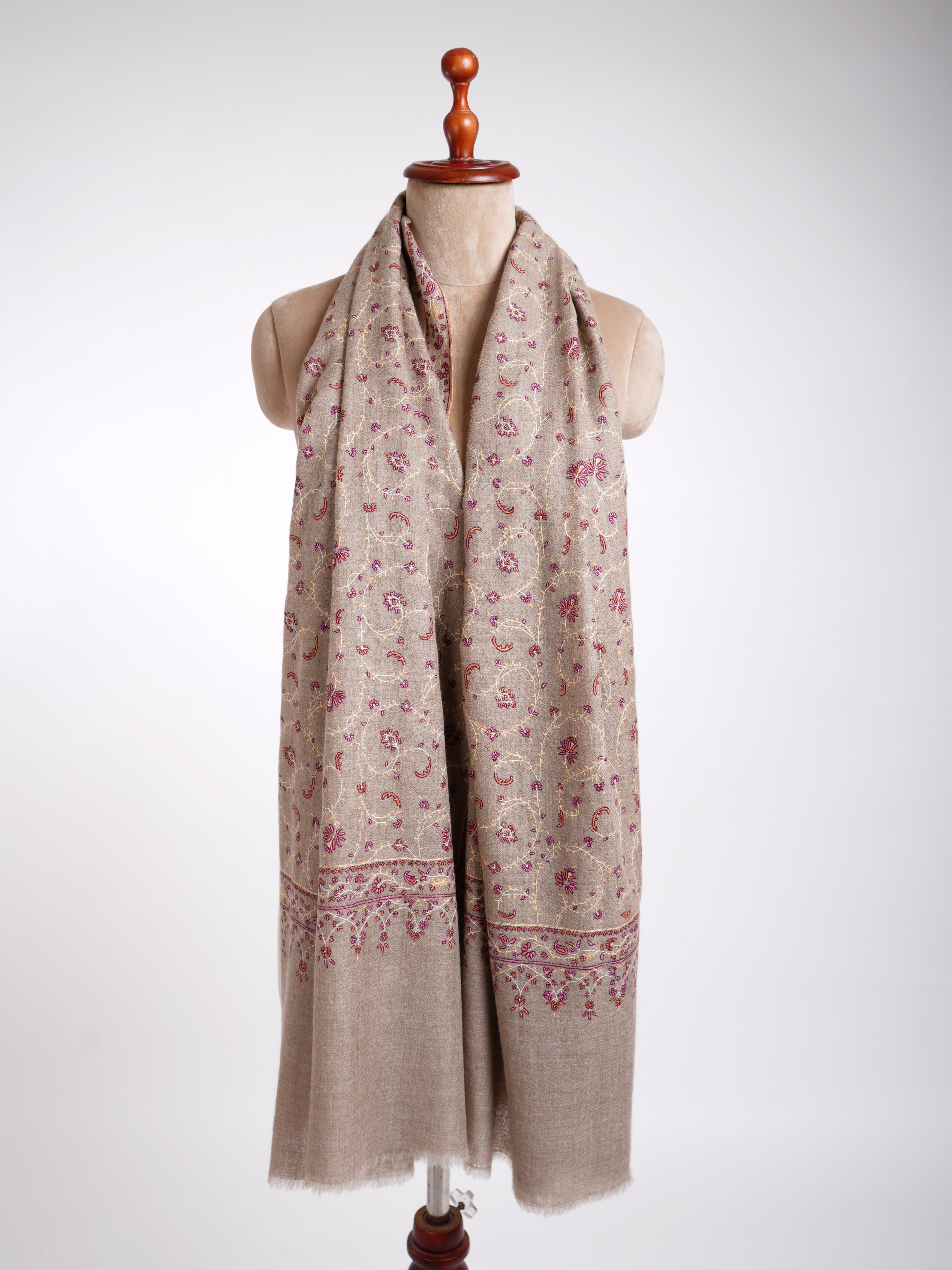 Sozni Broderie Cachemire Pashmina Châle Naturel