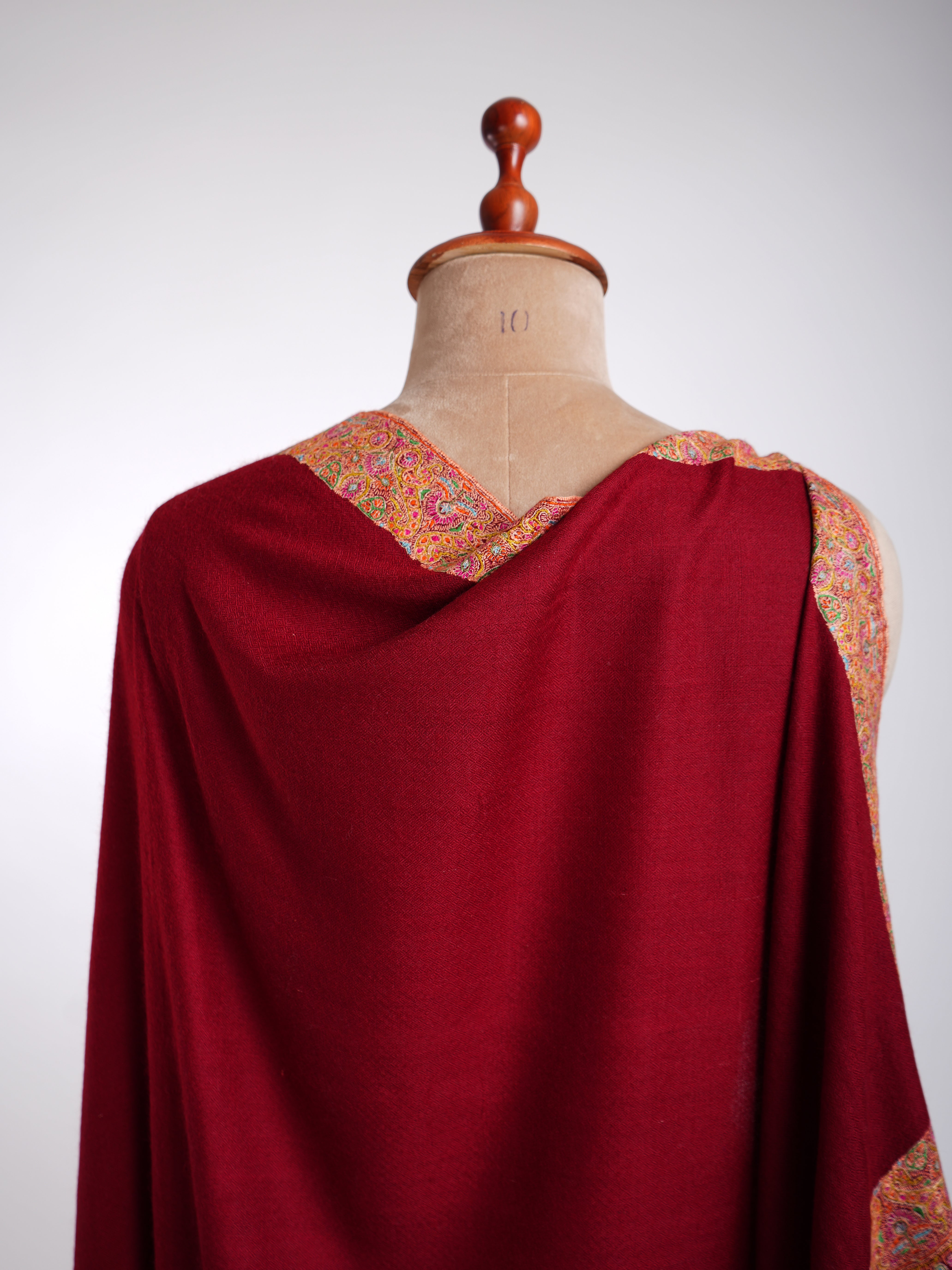 Neemdaur Sozni  Embroidery Handmade Pashmina Shawls Red