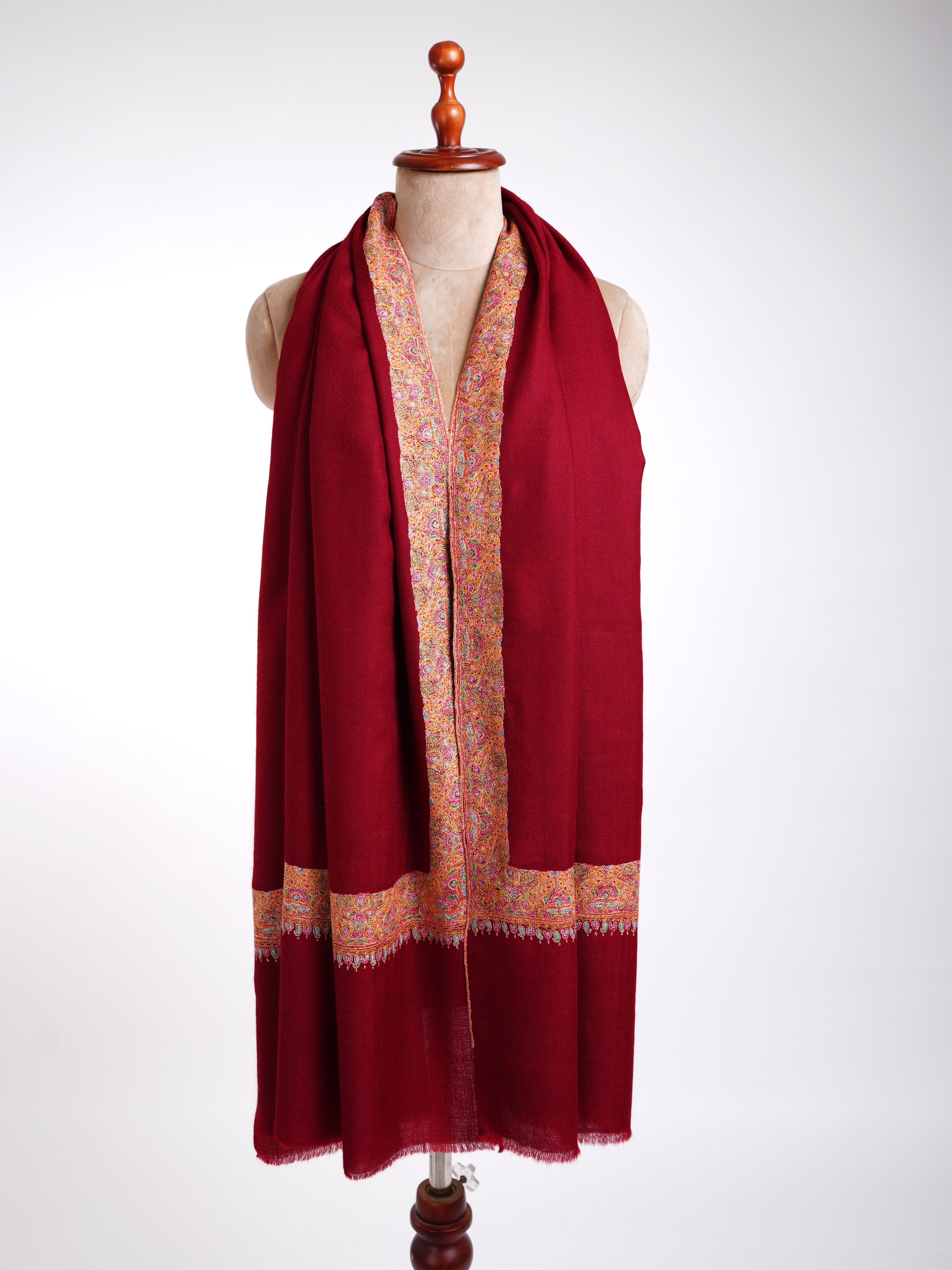 Neemdaur Sozni  Embroidery Handmade Pashmina Shawls Red