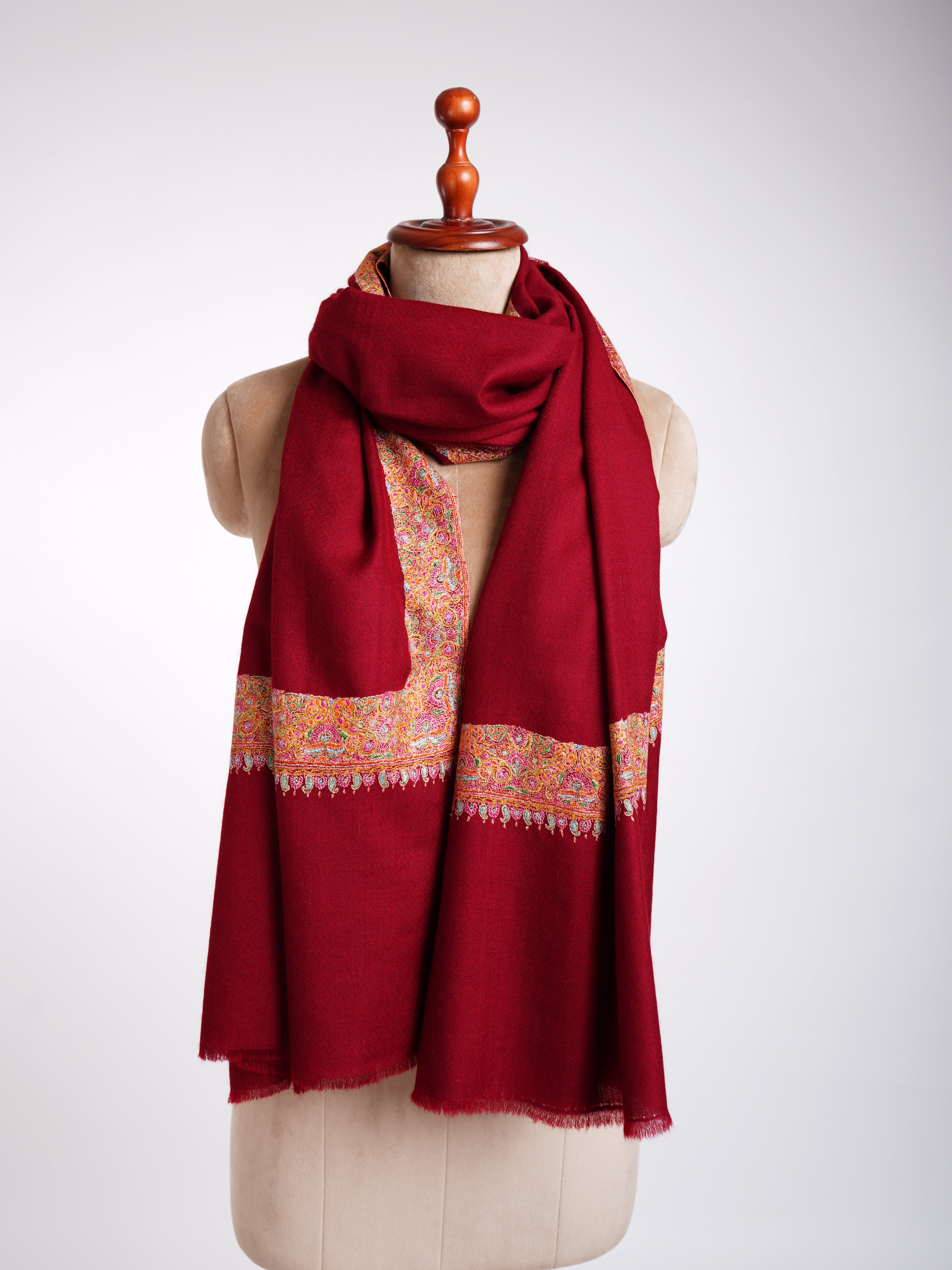 Neemdaur Sozni  Embroidery Handmade Pashmina Shawls Red