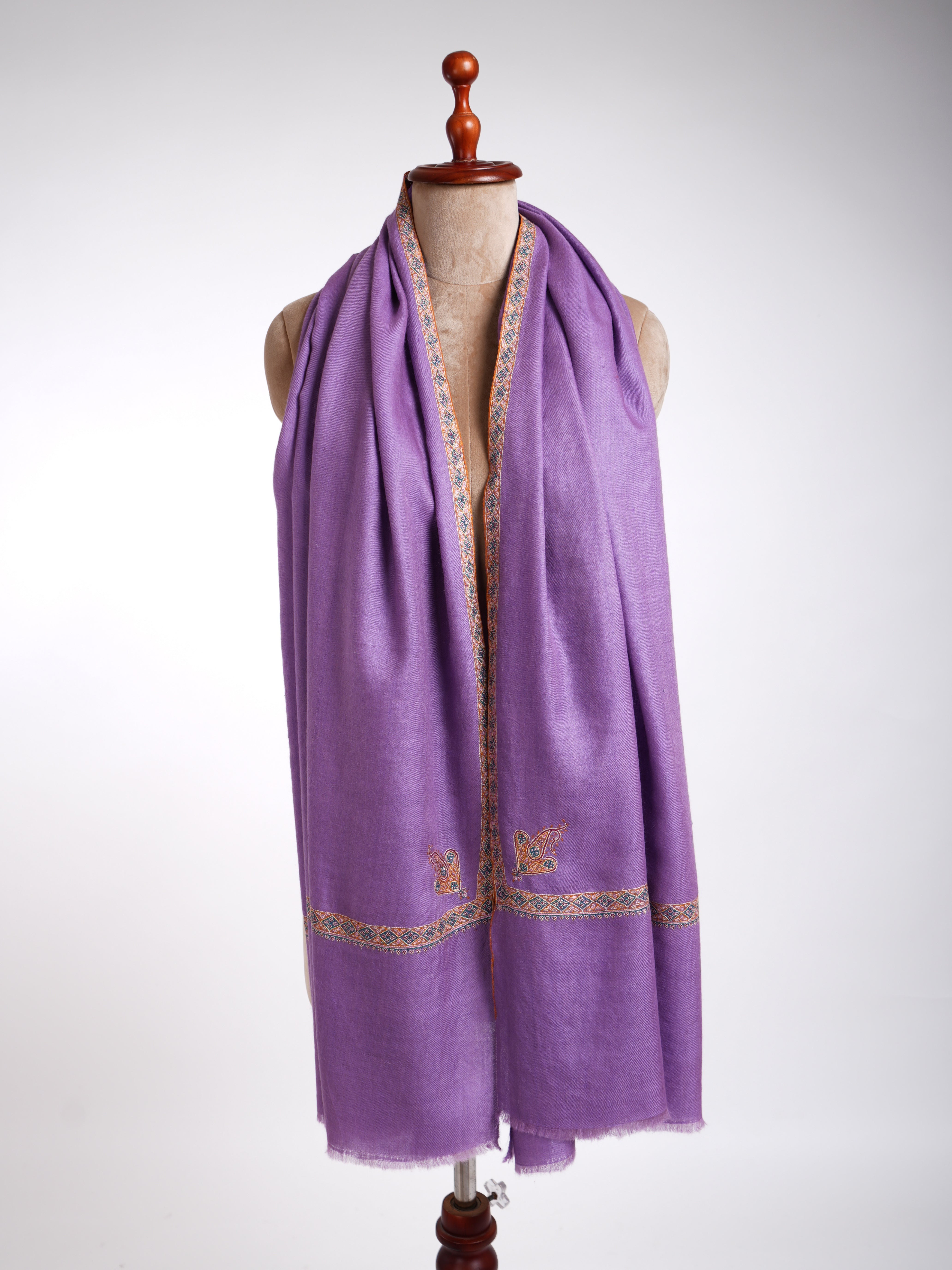 Hashidar Hand Embroidered Pashmina Shawl Lilac