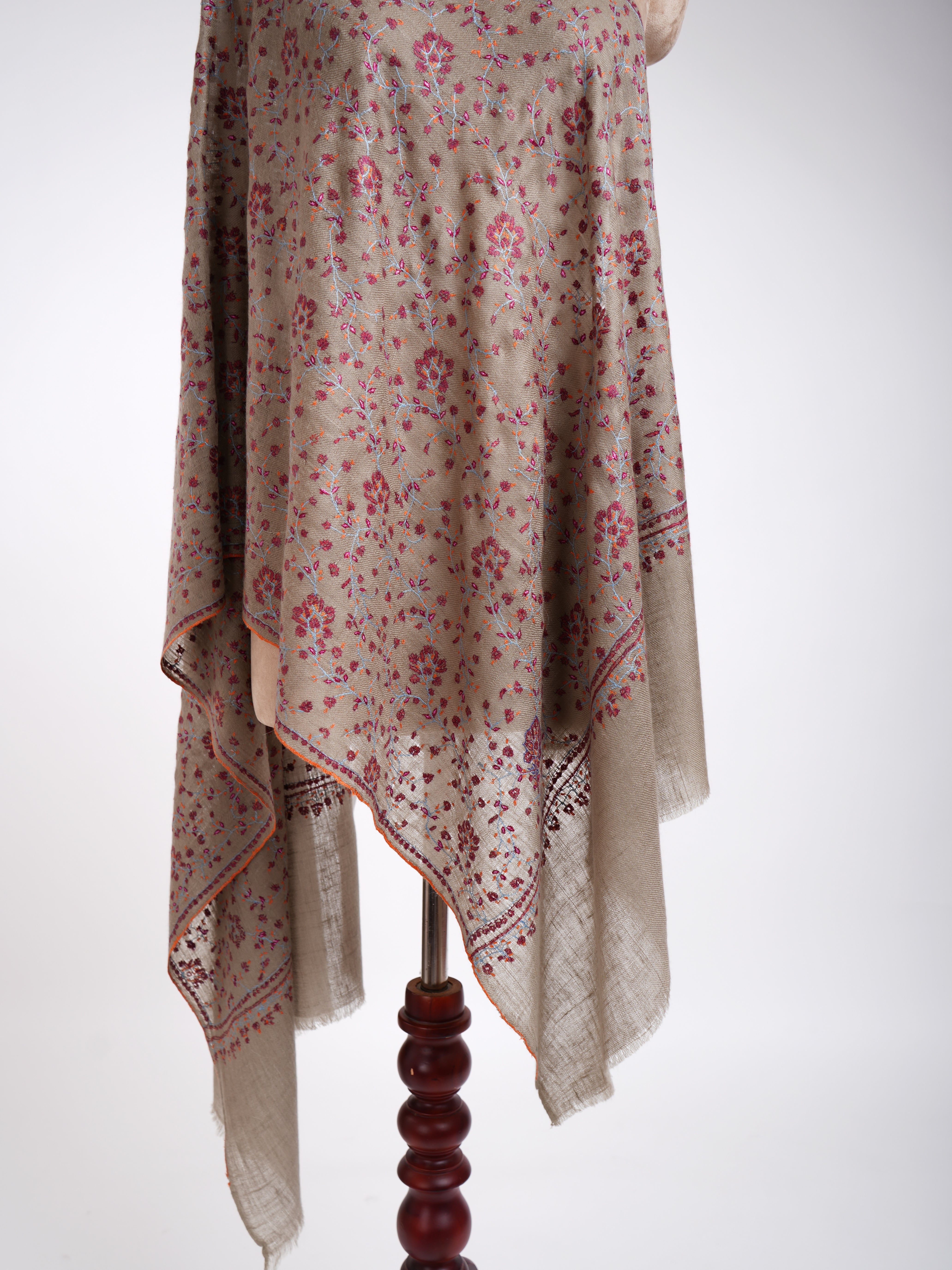 Sozni Embroidery Indian Cashmere Stole Smoke