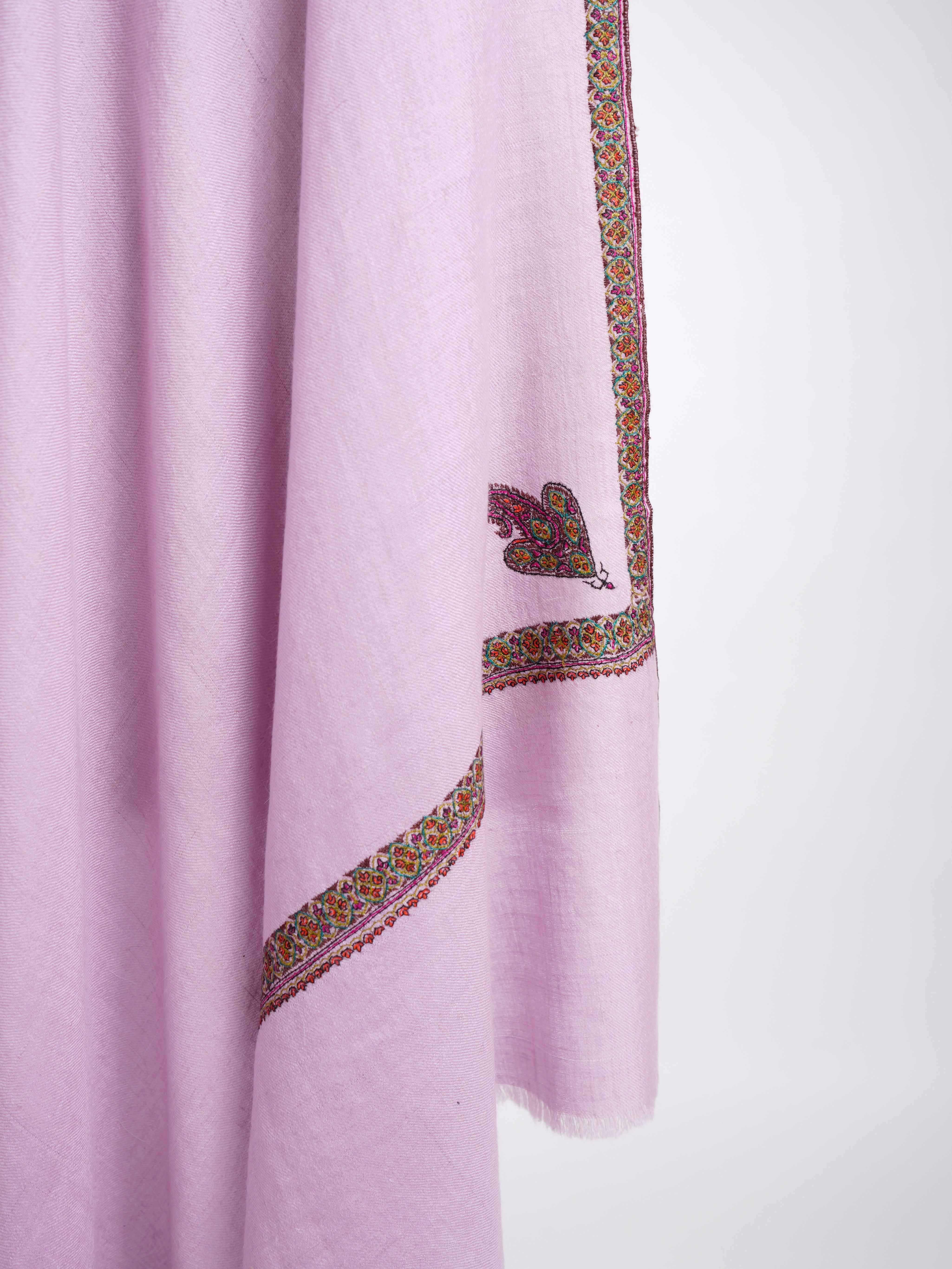 Corner Hashia Sozni Embroidery Pashmina Pastel Lilac