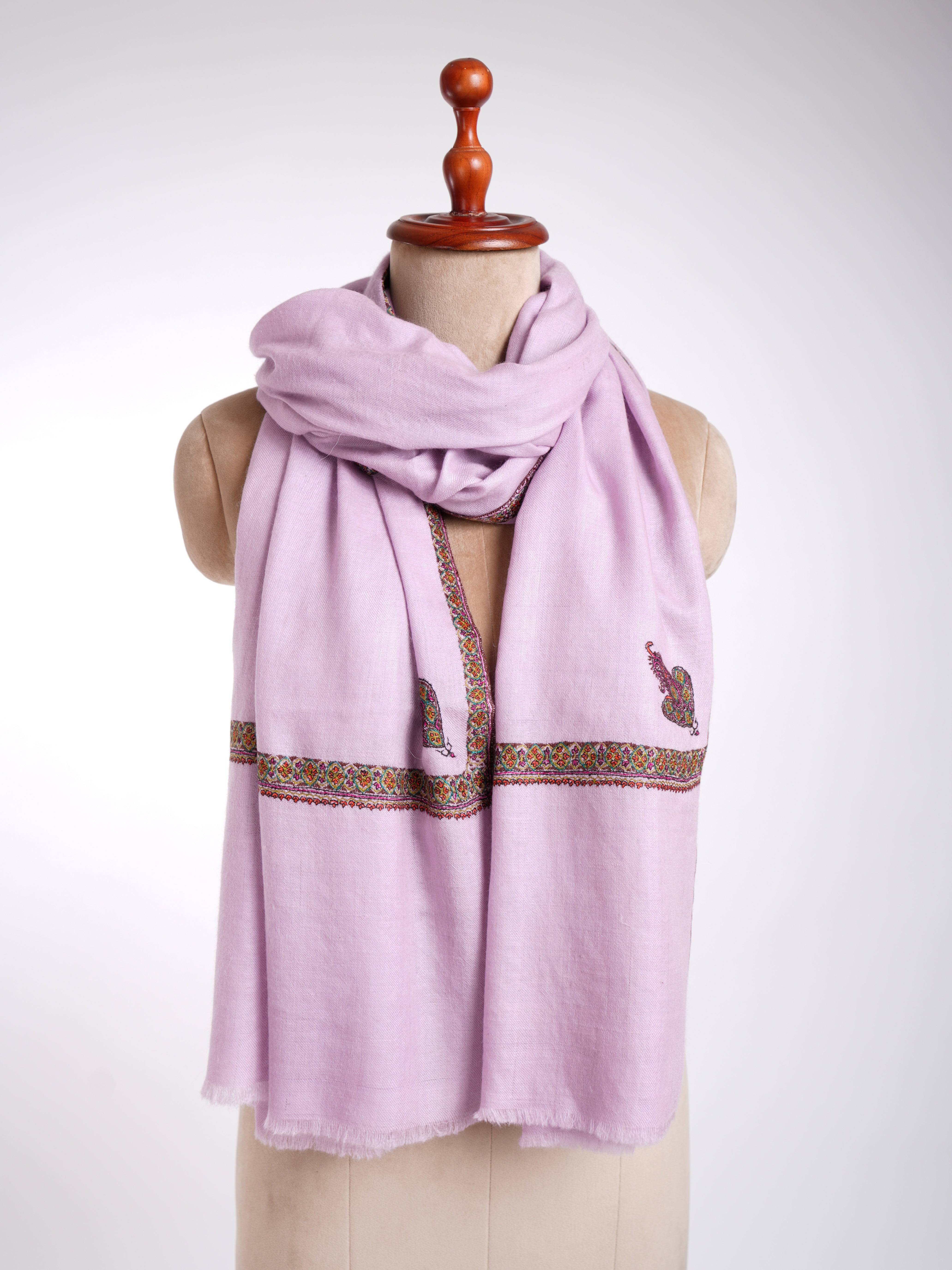 Corner Hashia Sozni Embroidery Pashmina Pastel Lilac