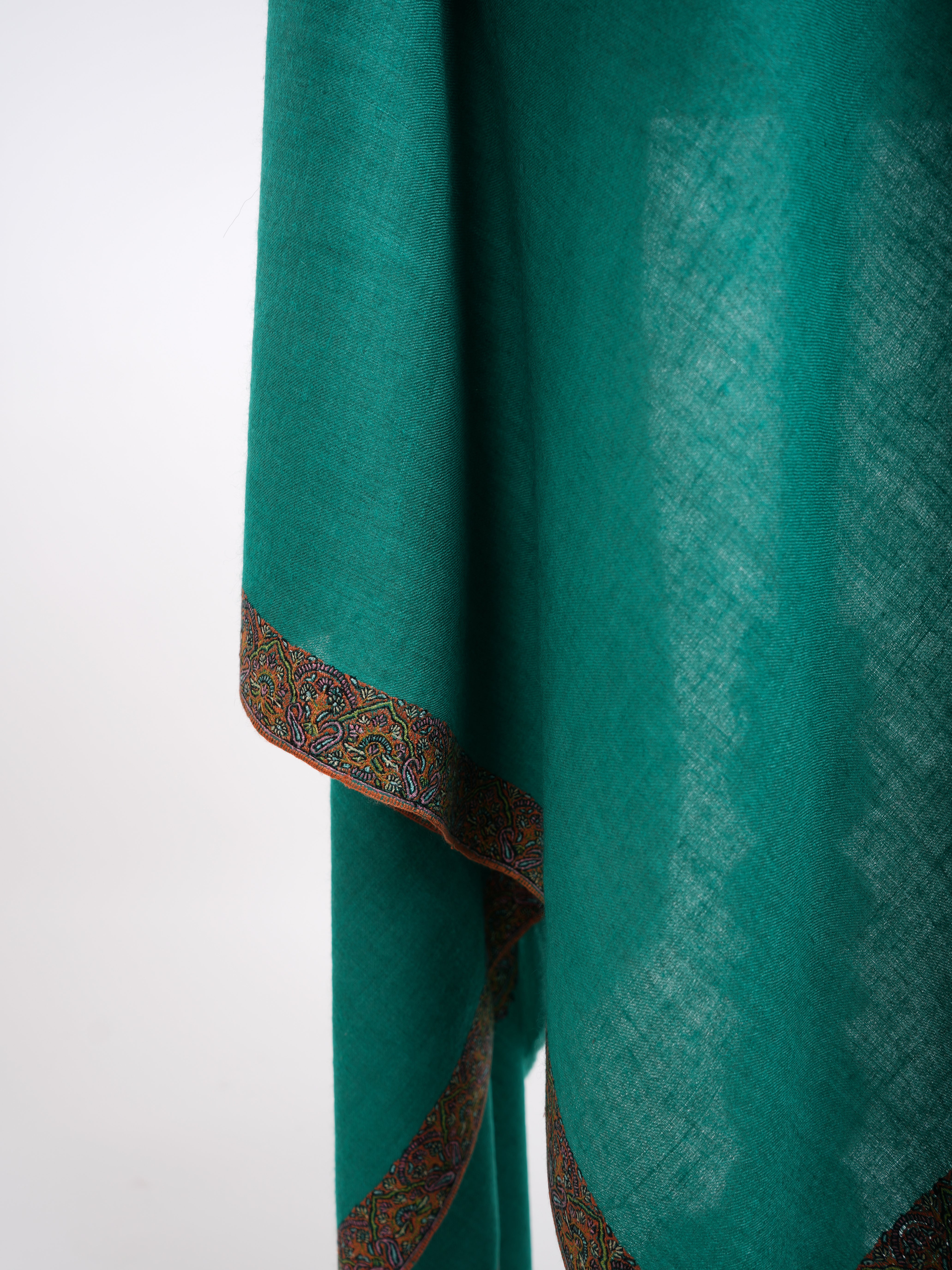 Sozni Embroidery Dark Green Pashmina