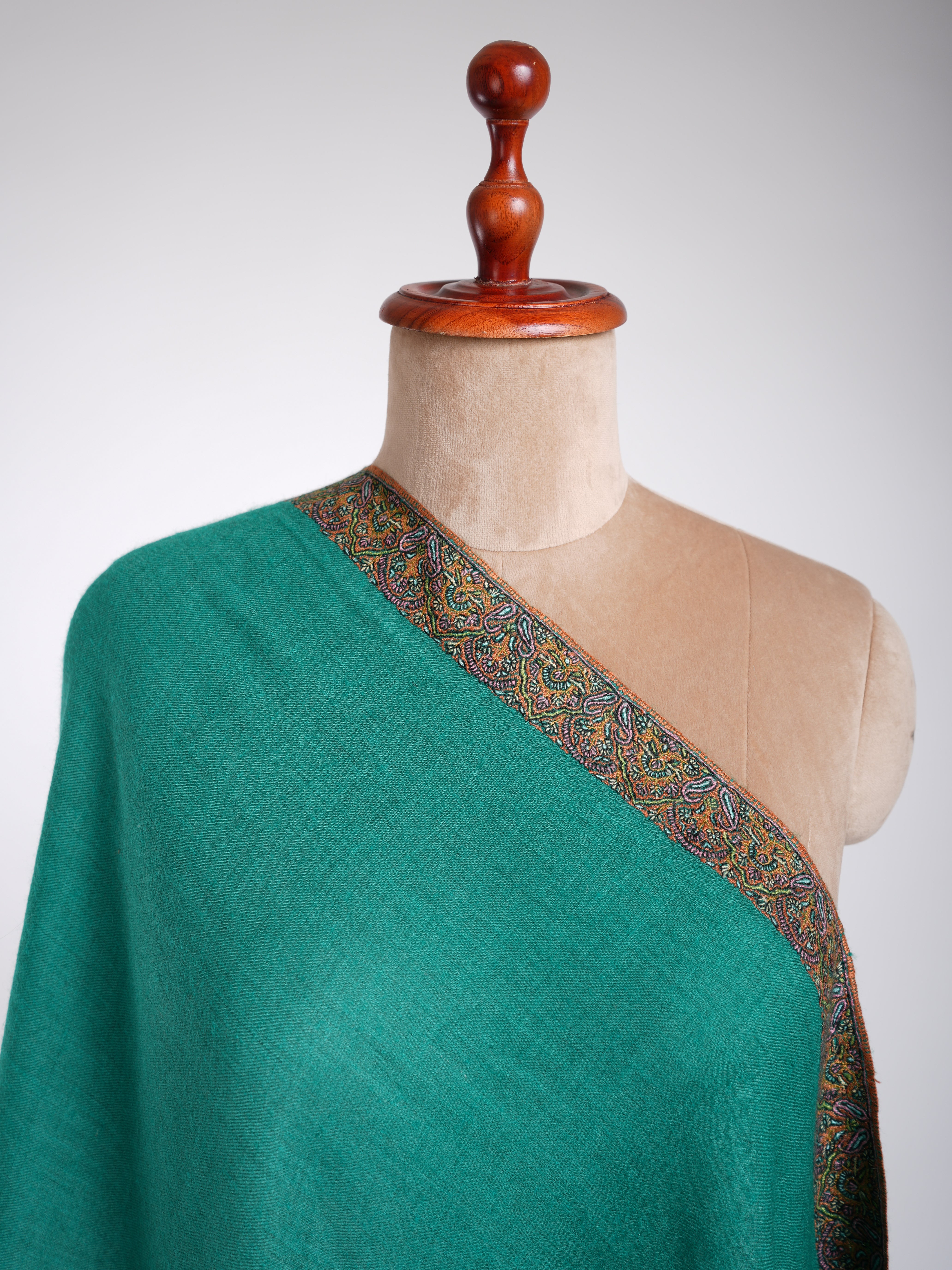 Sozni Embroidery Dark Green Pashmina