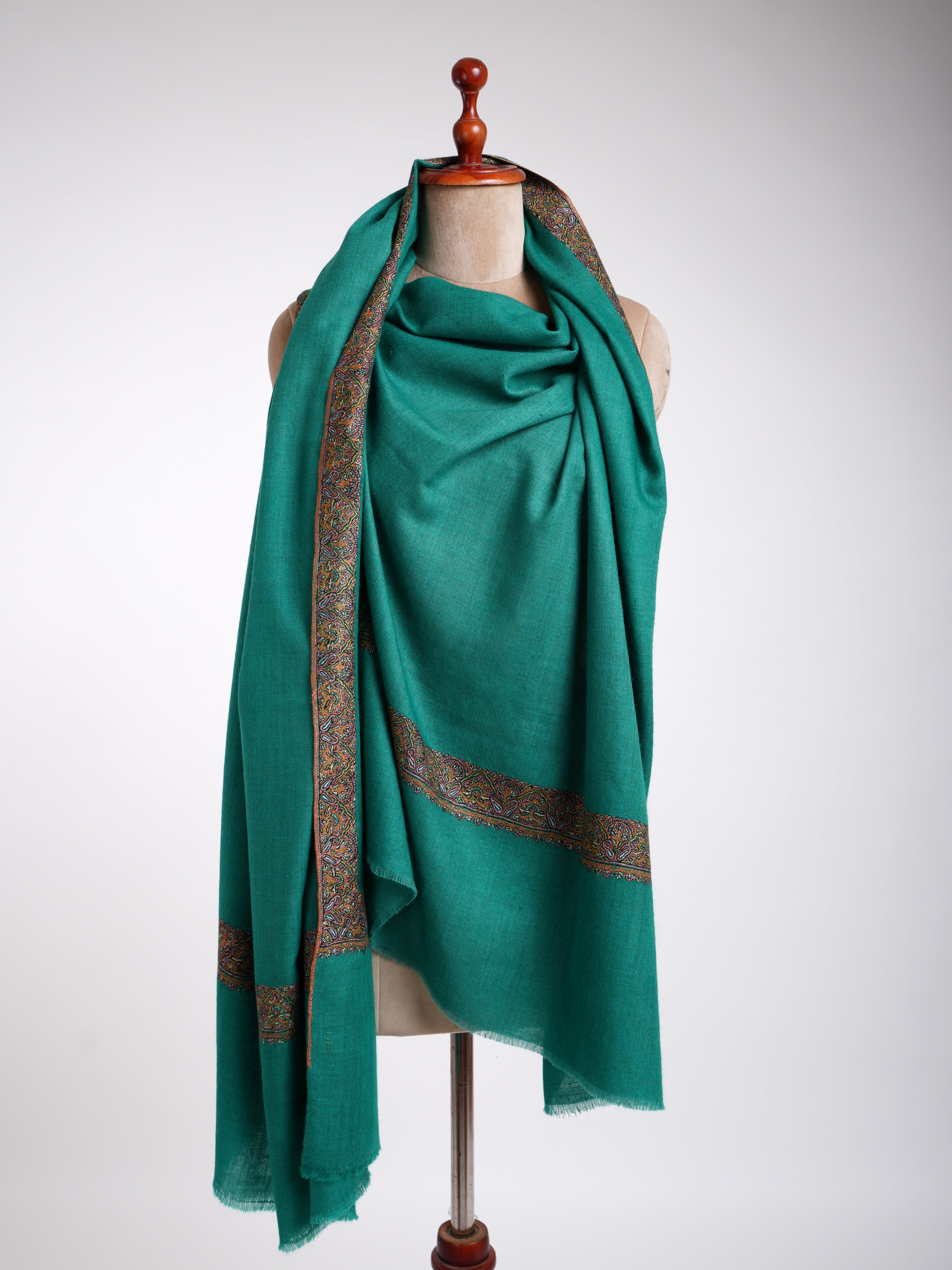 Sozni Embroidery Dark Green Pashmina