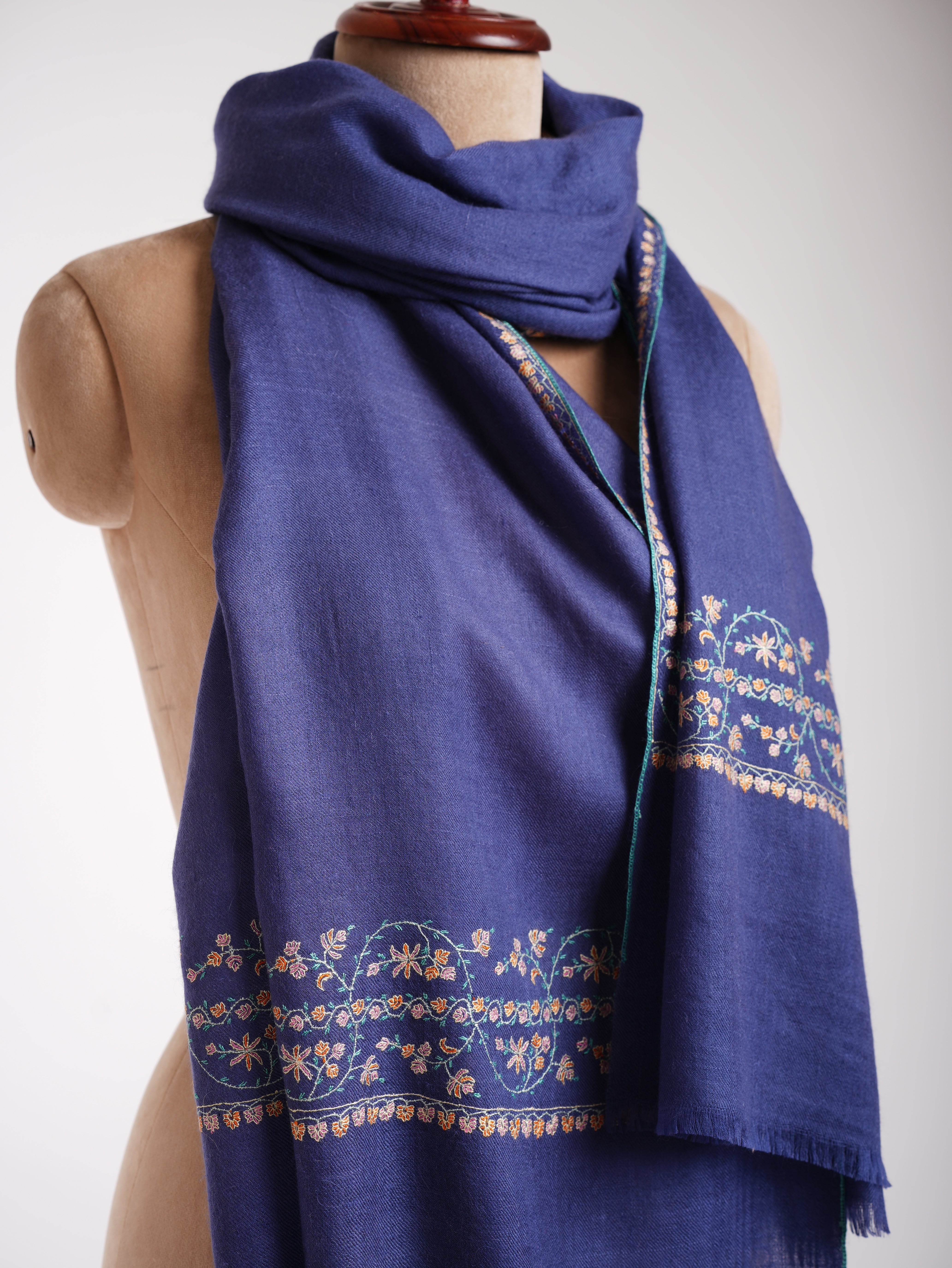 Blue Palla Sozni Embroidered Authentic Cashmere Stole