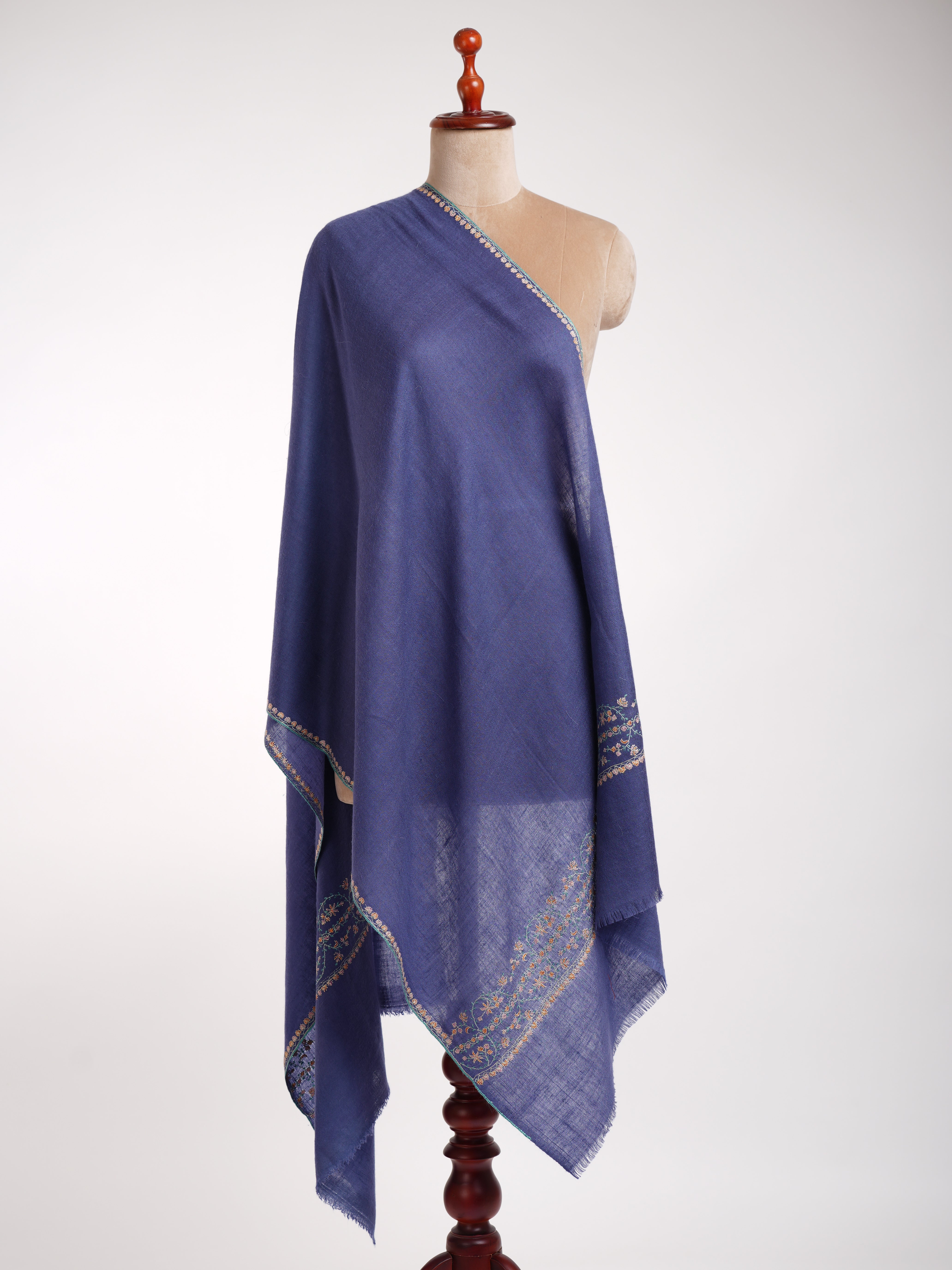 Blue Palla Sozni Embroidered Authentic Cashmere Stole