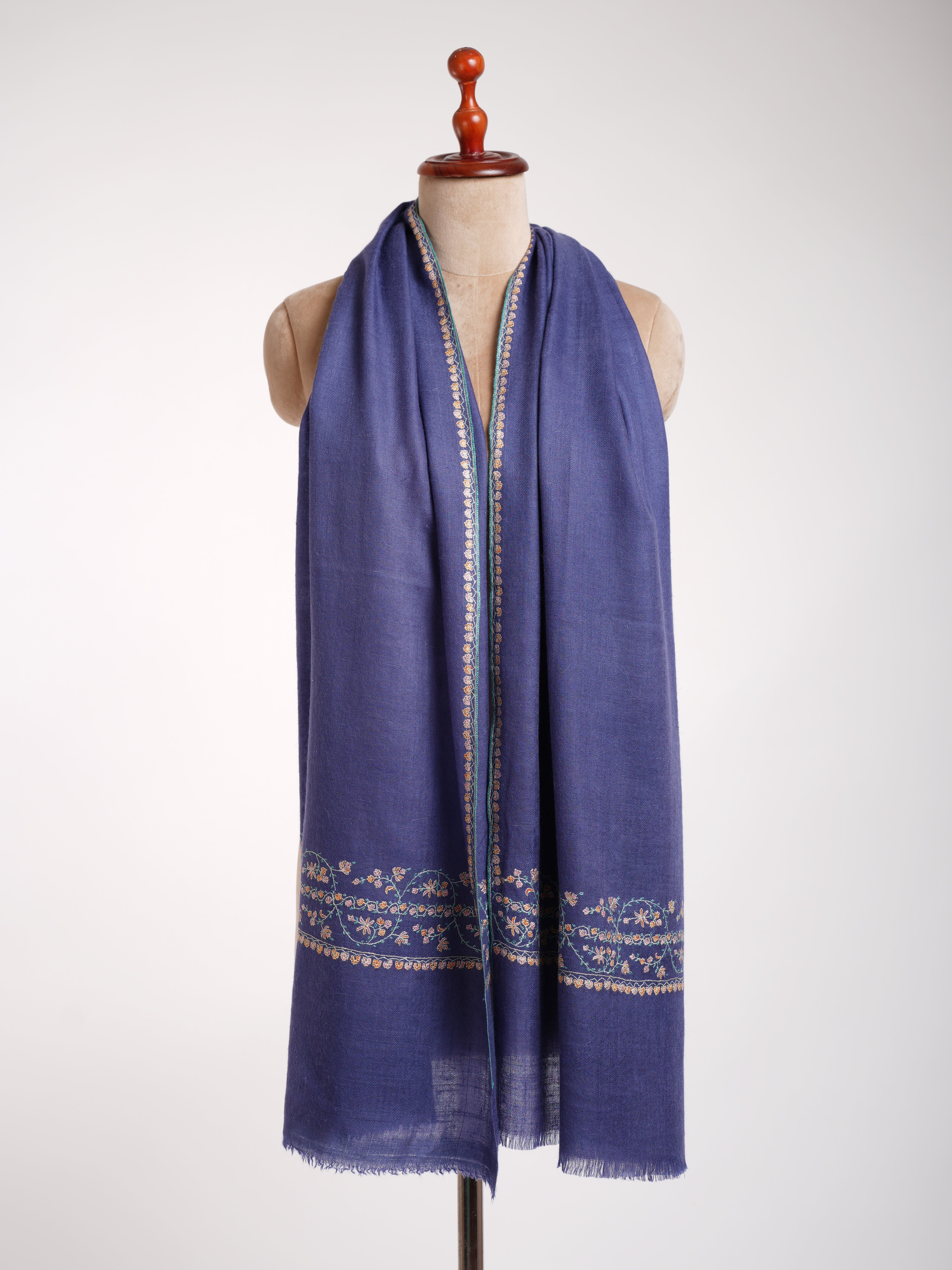 Blue Palla Sozni Embroidered Authentic Cashmere Stole