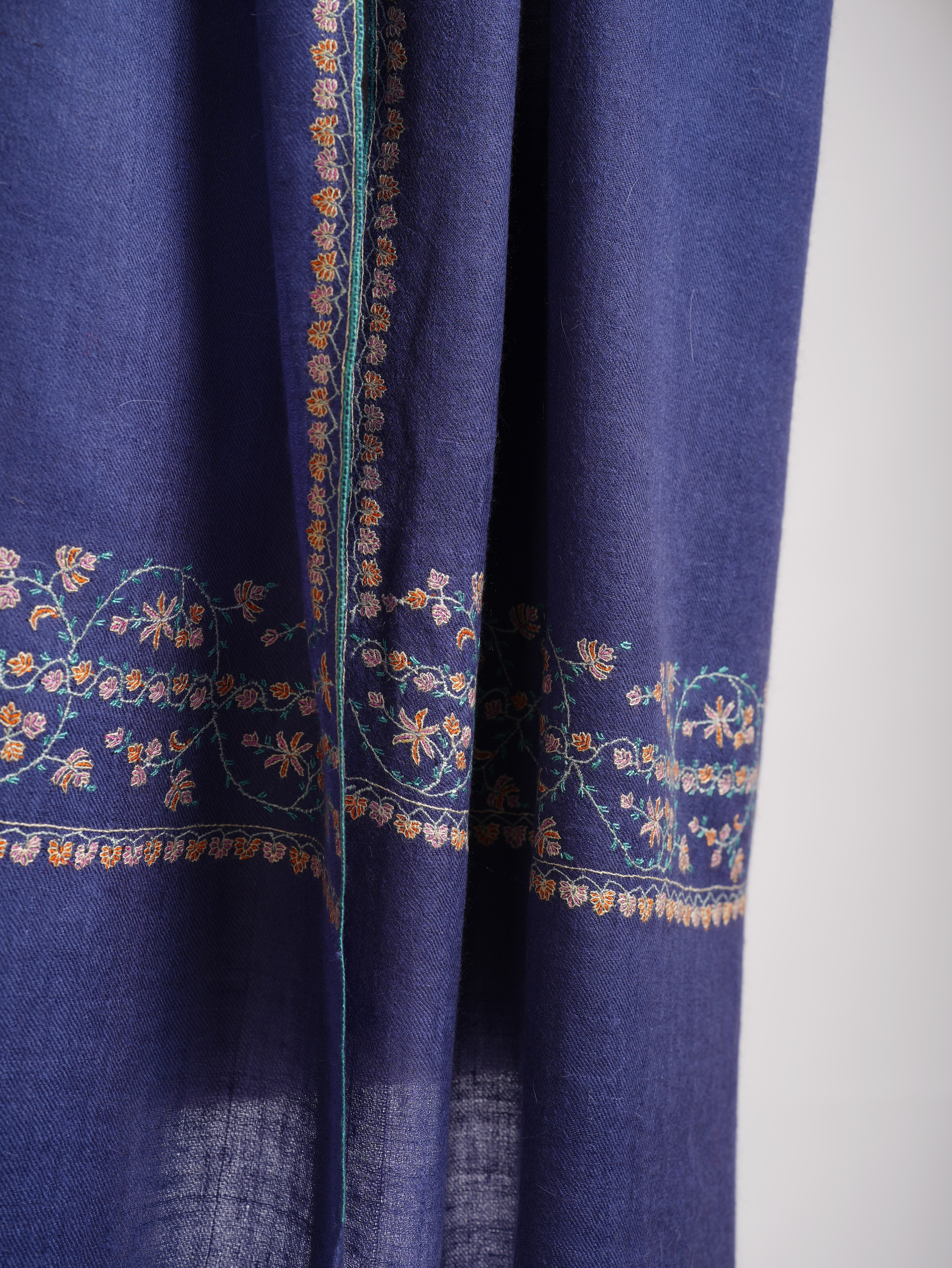 Blue Palla Sozni Embroidered Authentic Cashmere Stole