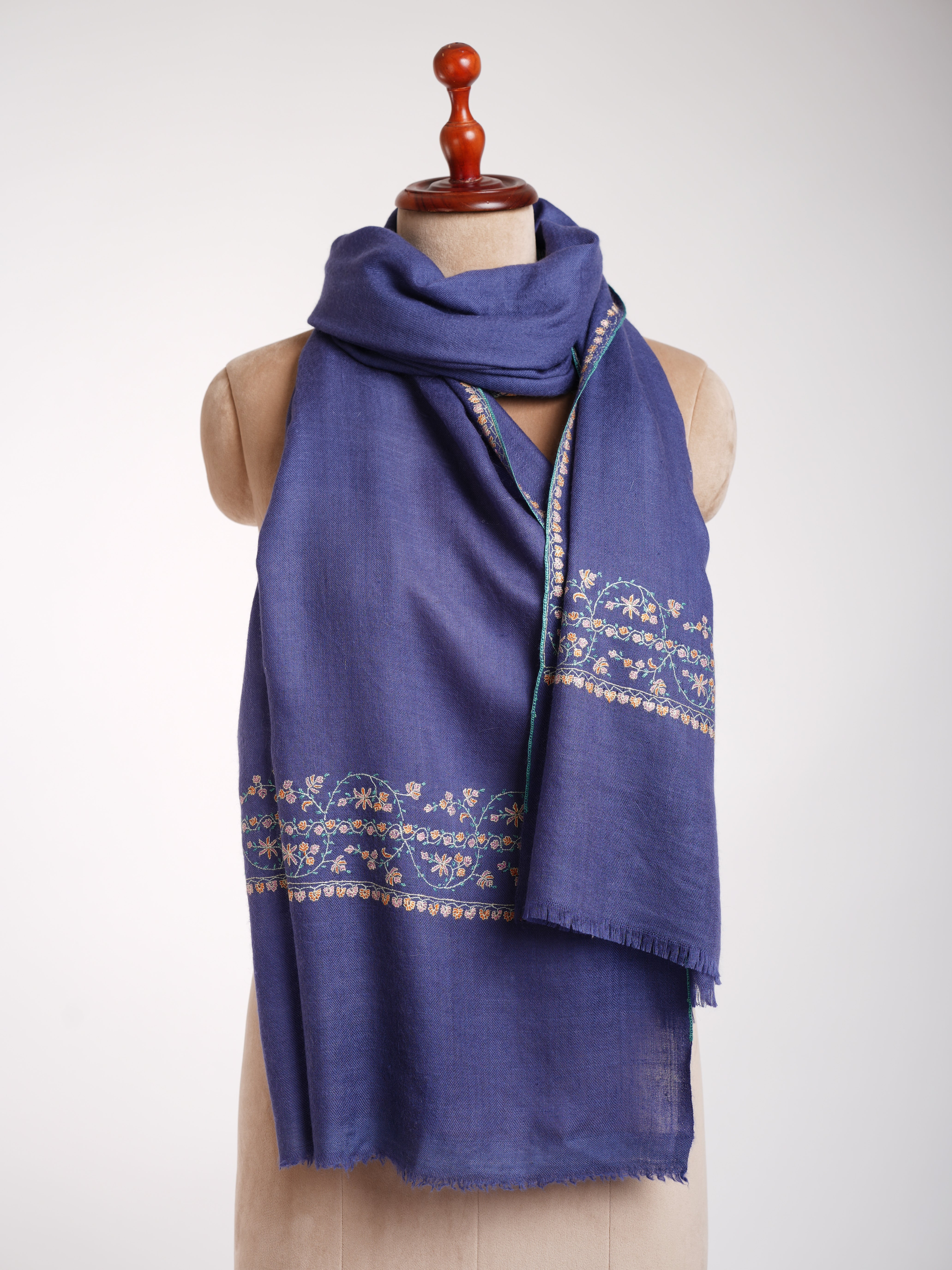 Blue Palla Sozni Embroidered Authentic Cashmere Stole