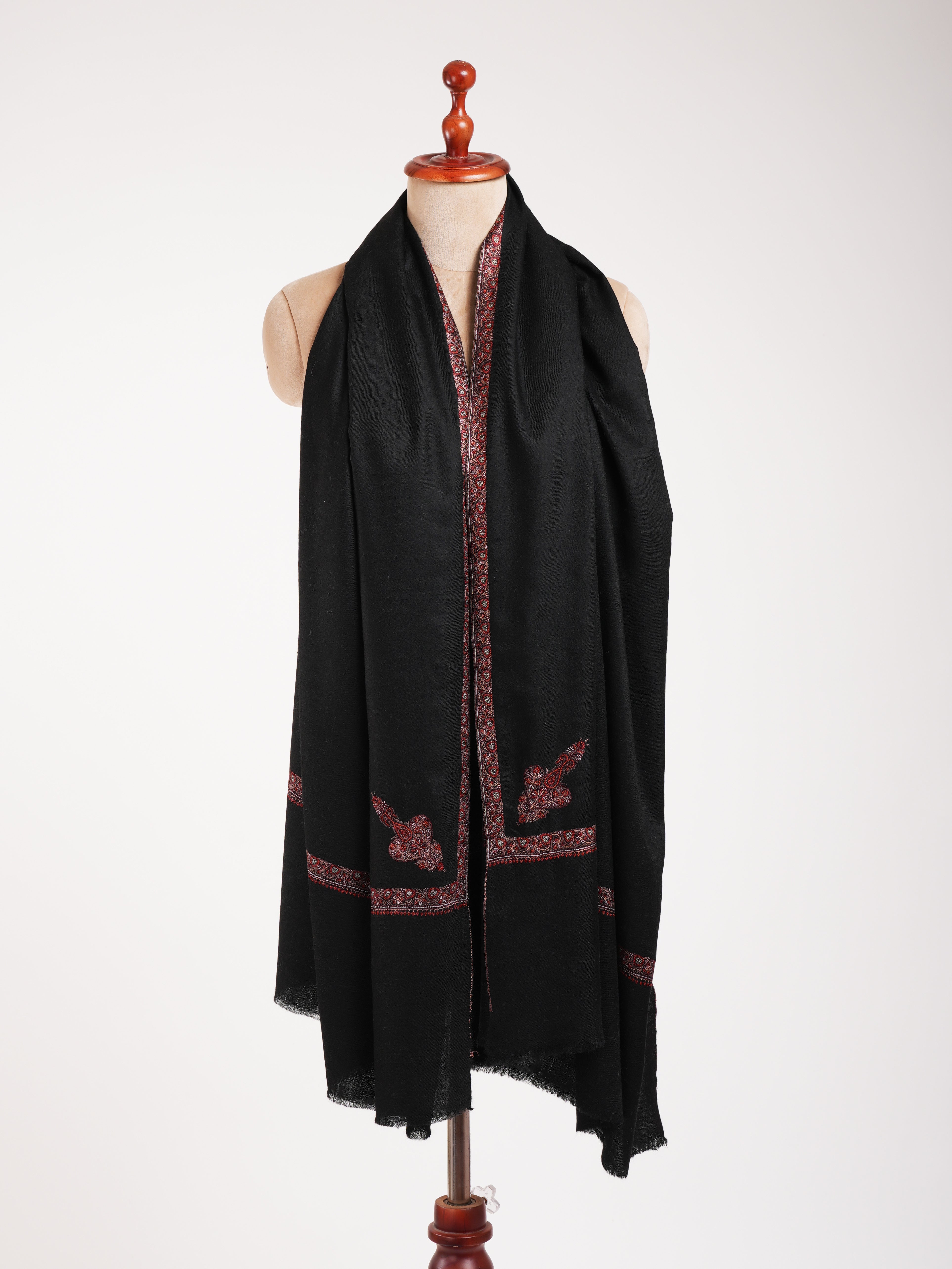 Black Original Pashmina Shawl in Sozni Embroidery