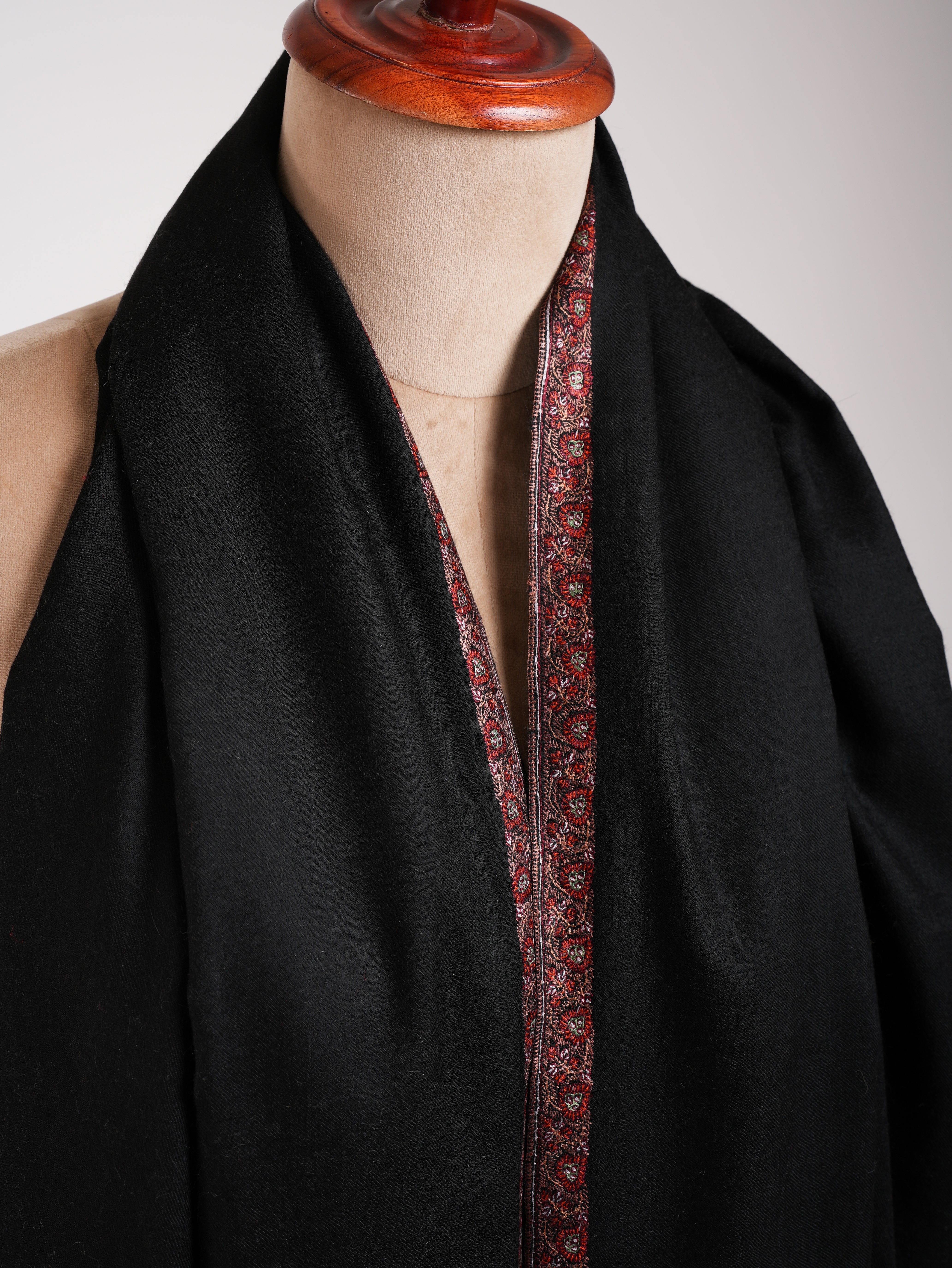 Black Original Pashmina Shawl in Sozni Embroidery