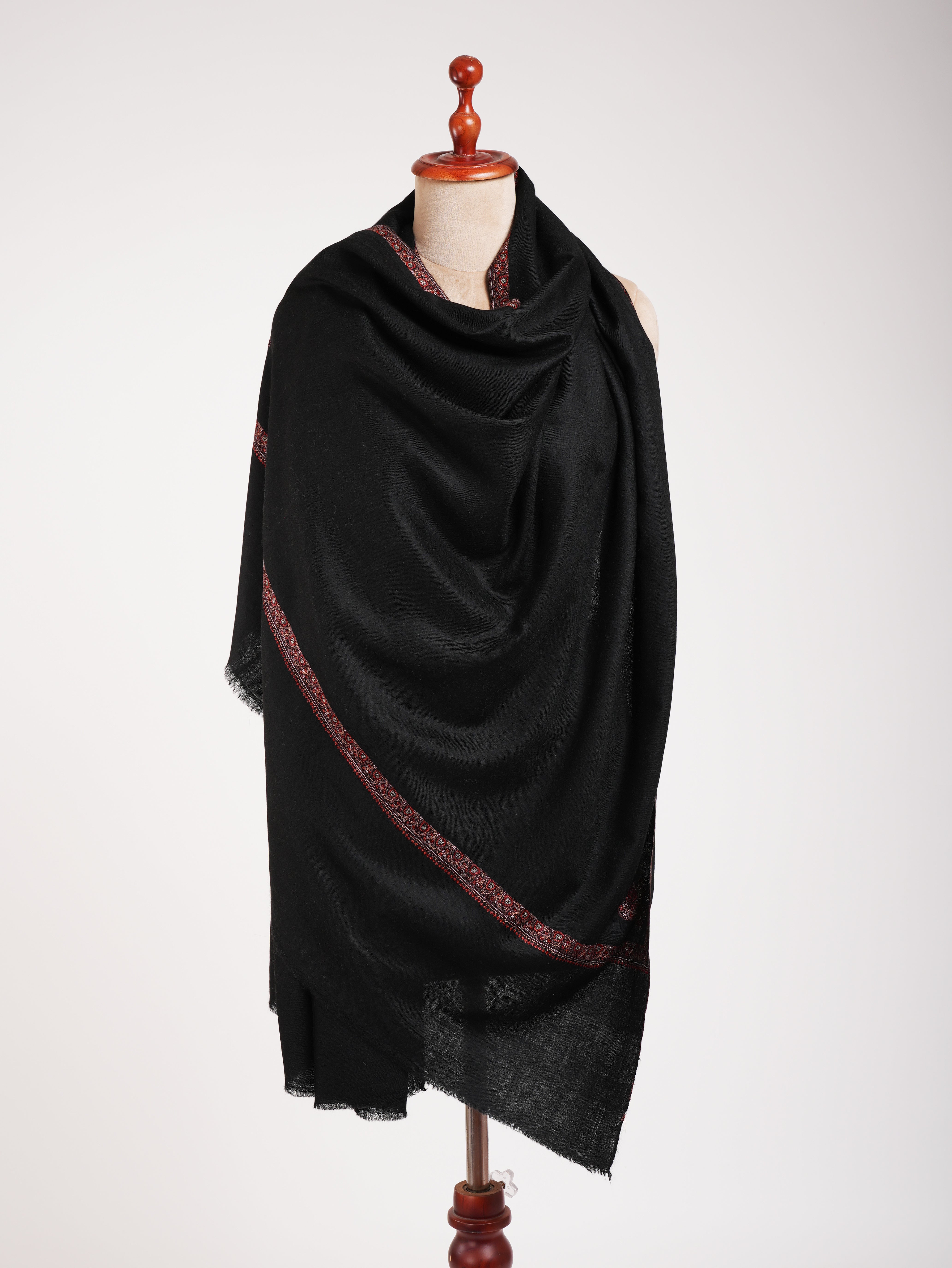 Black Original Pashmina Shawl in Sozni Embroidery