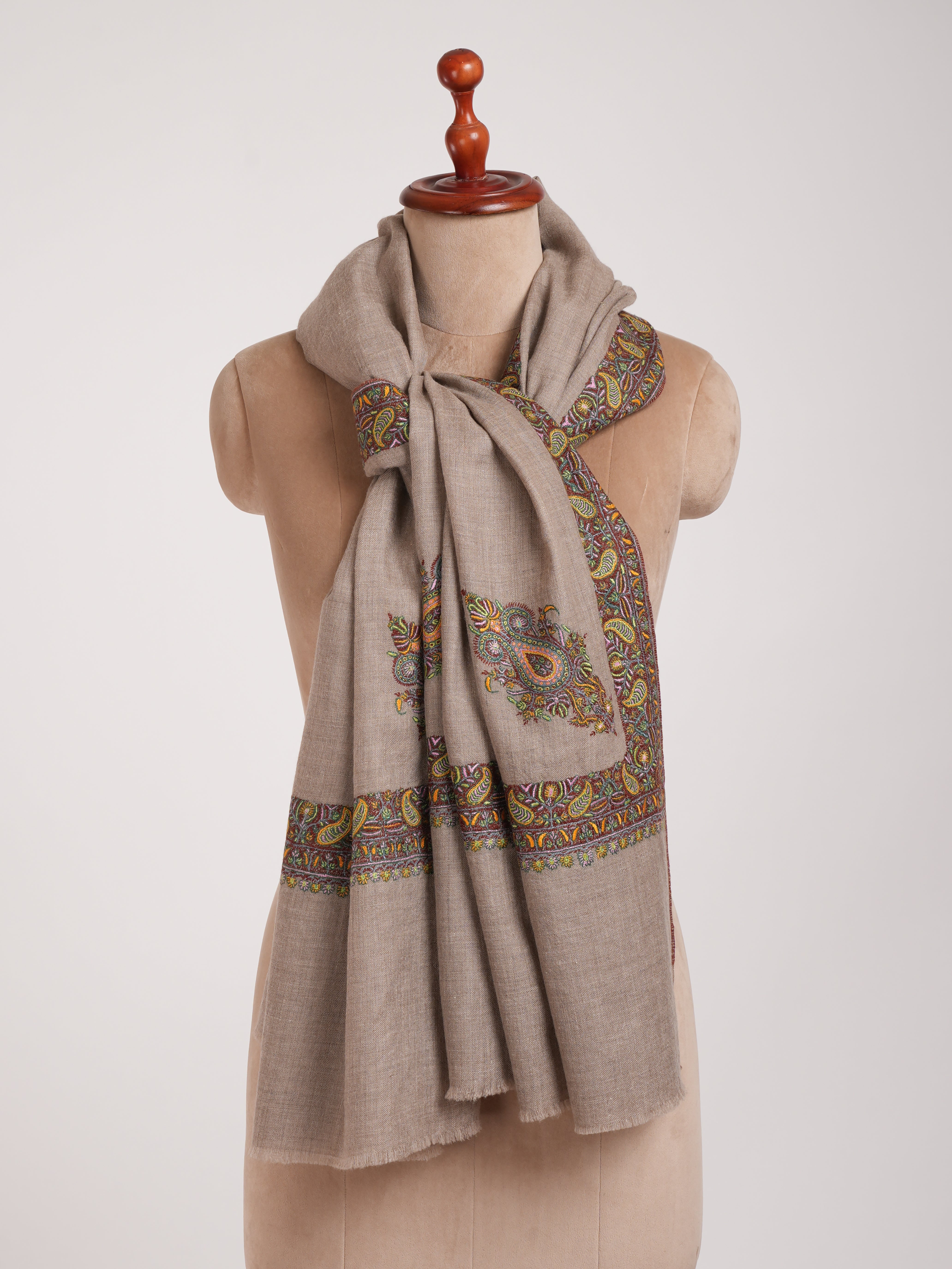 Natural Grey Artisitic Original Pashmina Shawl