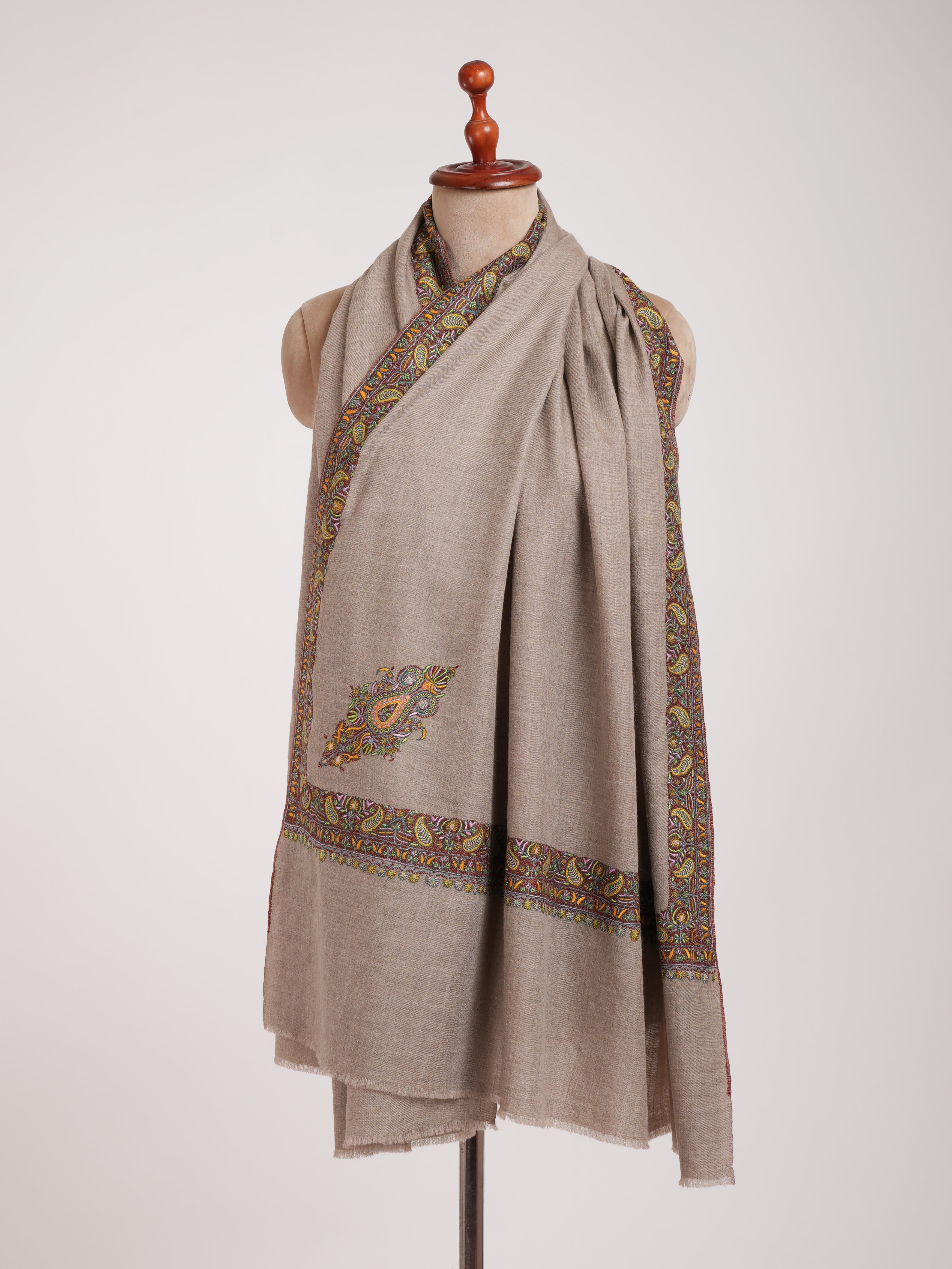 Natural Grey Artisitic Original Pashmina Shawl