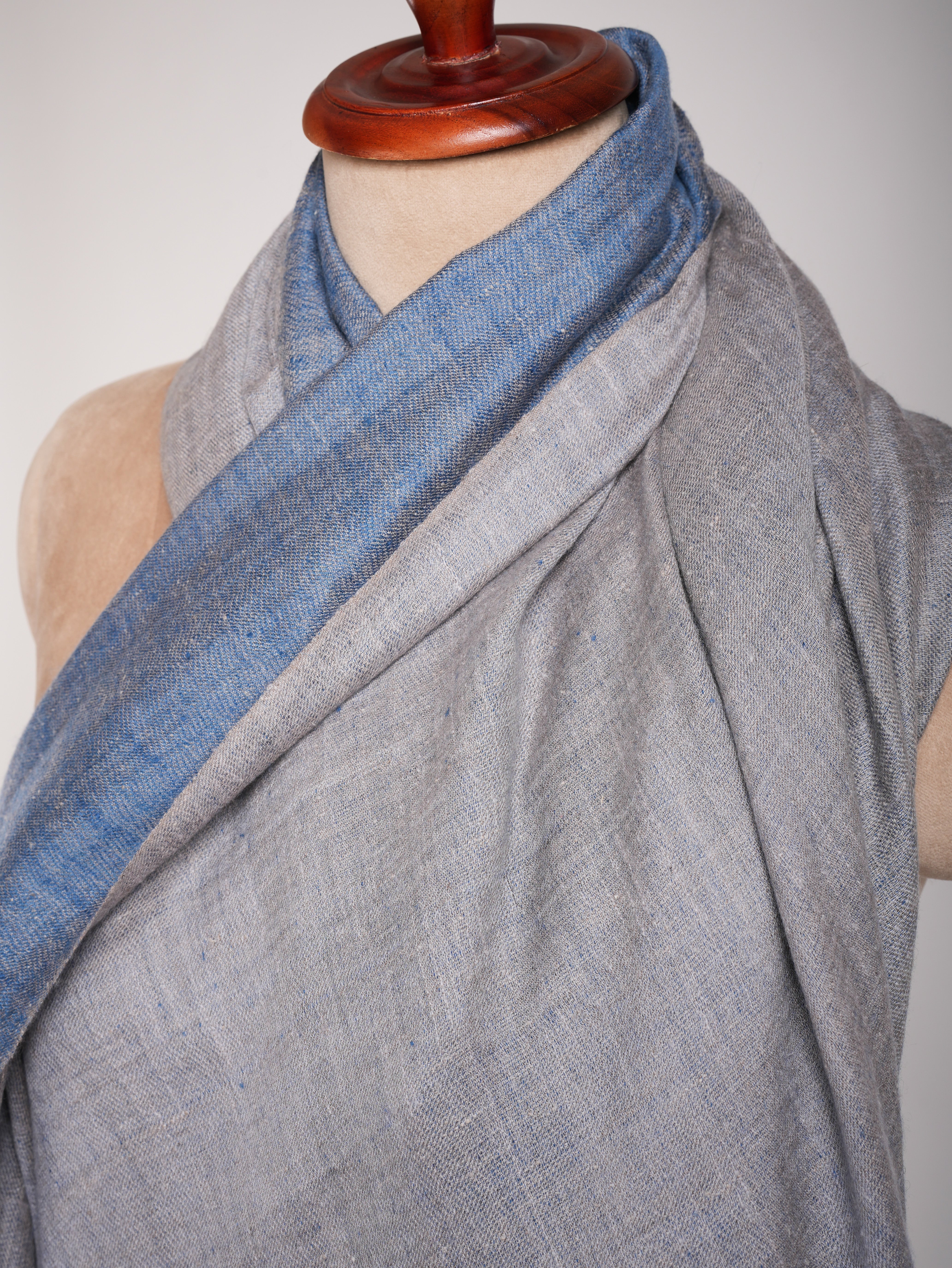 Oversized Dorukha Blue Ivory Pashmina Wrap